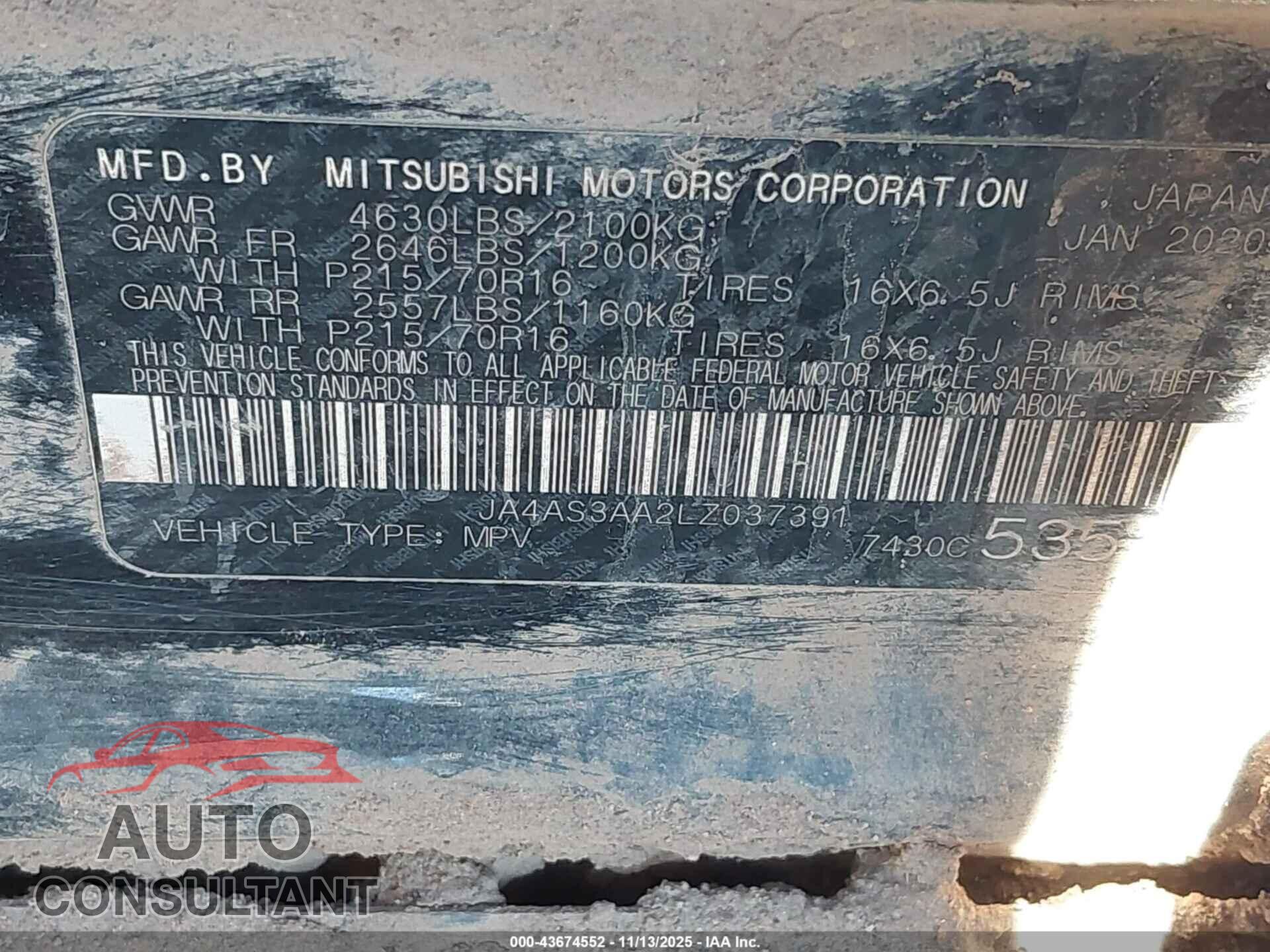 MITSUBISHI ECLIPSE CROSS 2020 - JA4AS3AA2LZ037391