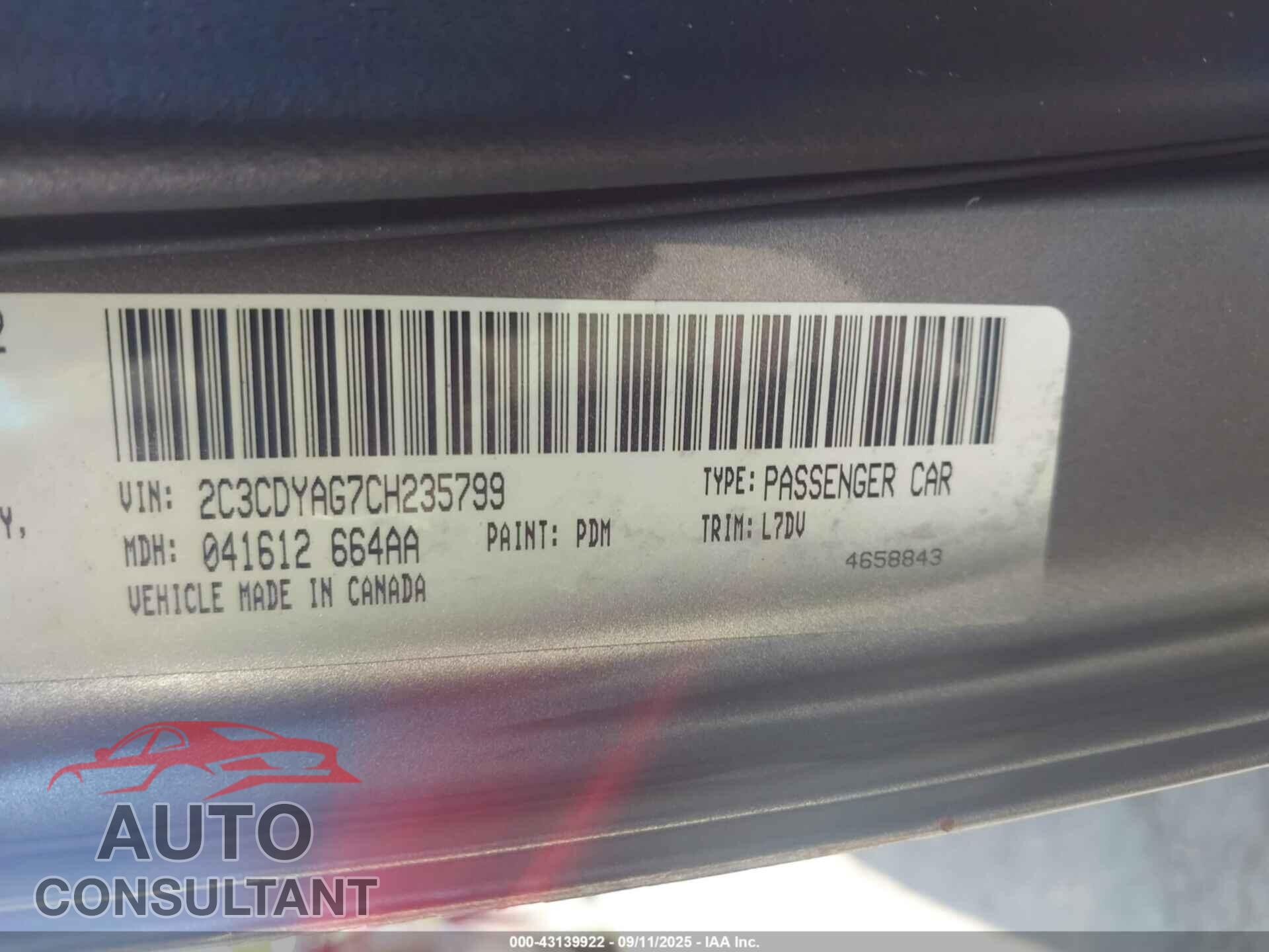 DODGE CHALLENGER 2012 - 2C3CDYAG7CH235799