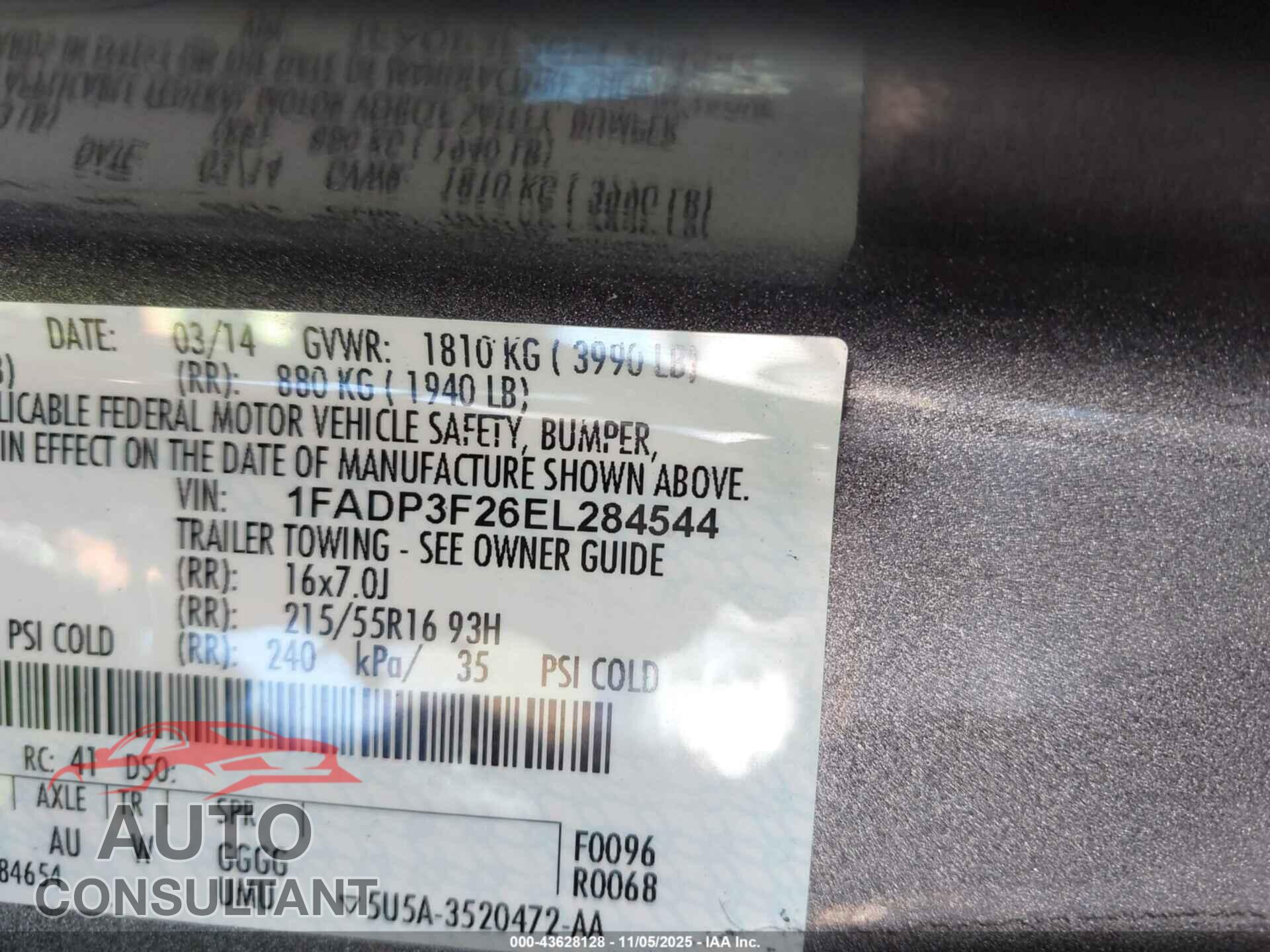 FORD FOCUS 2014 - 1FADP3F26EL284544