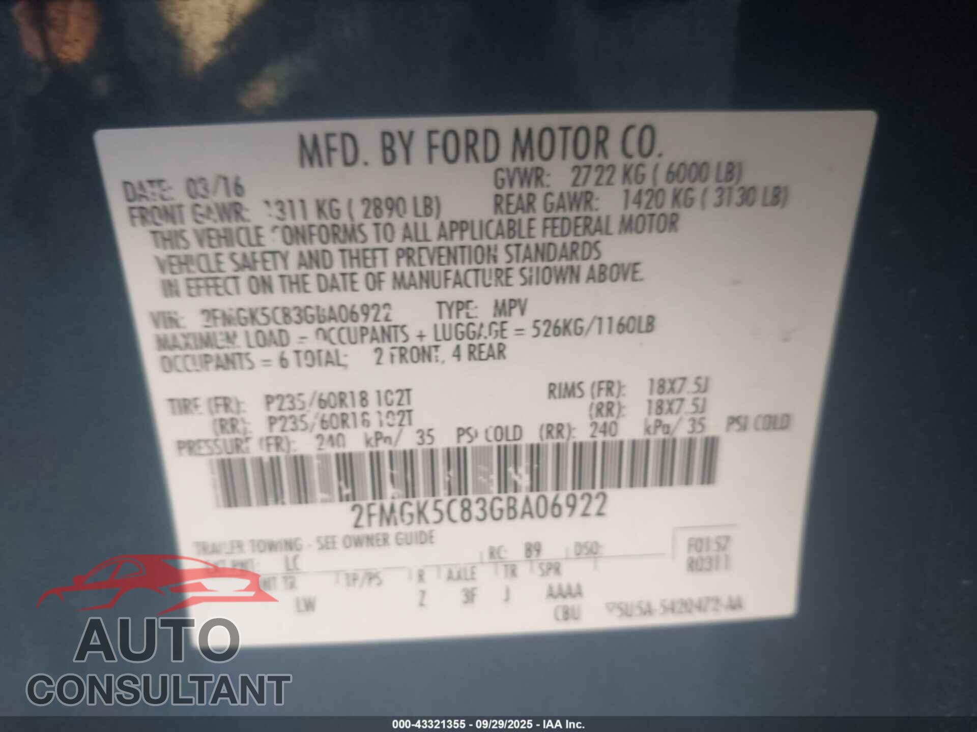 FORD FLEX 2016 - 2FMGK5C83GBA06922