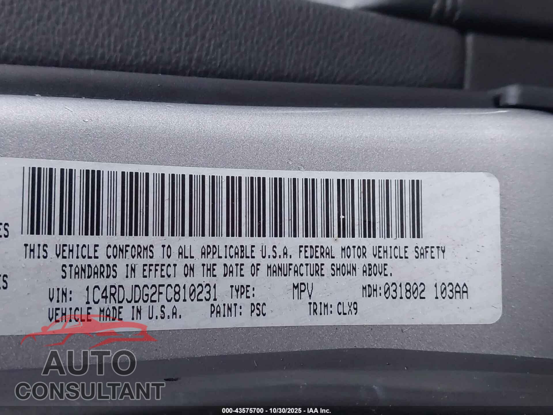 DODGE DURANGO 2015 - 1C4RDJDG2FC810231