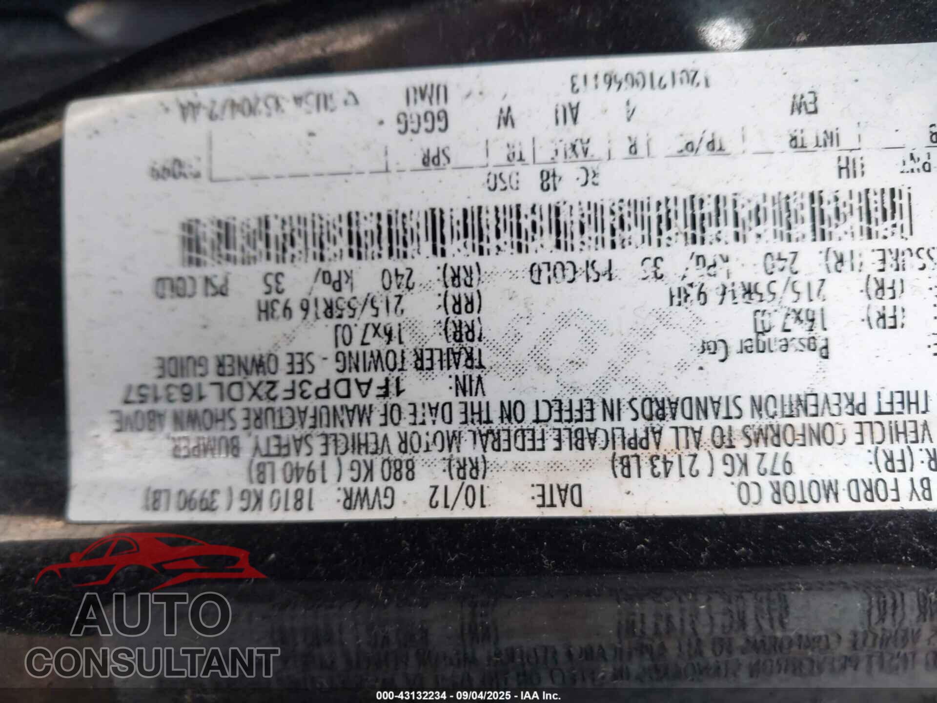 FORD FOCUS 2013 - 1FADP3F2XDL163157