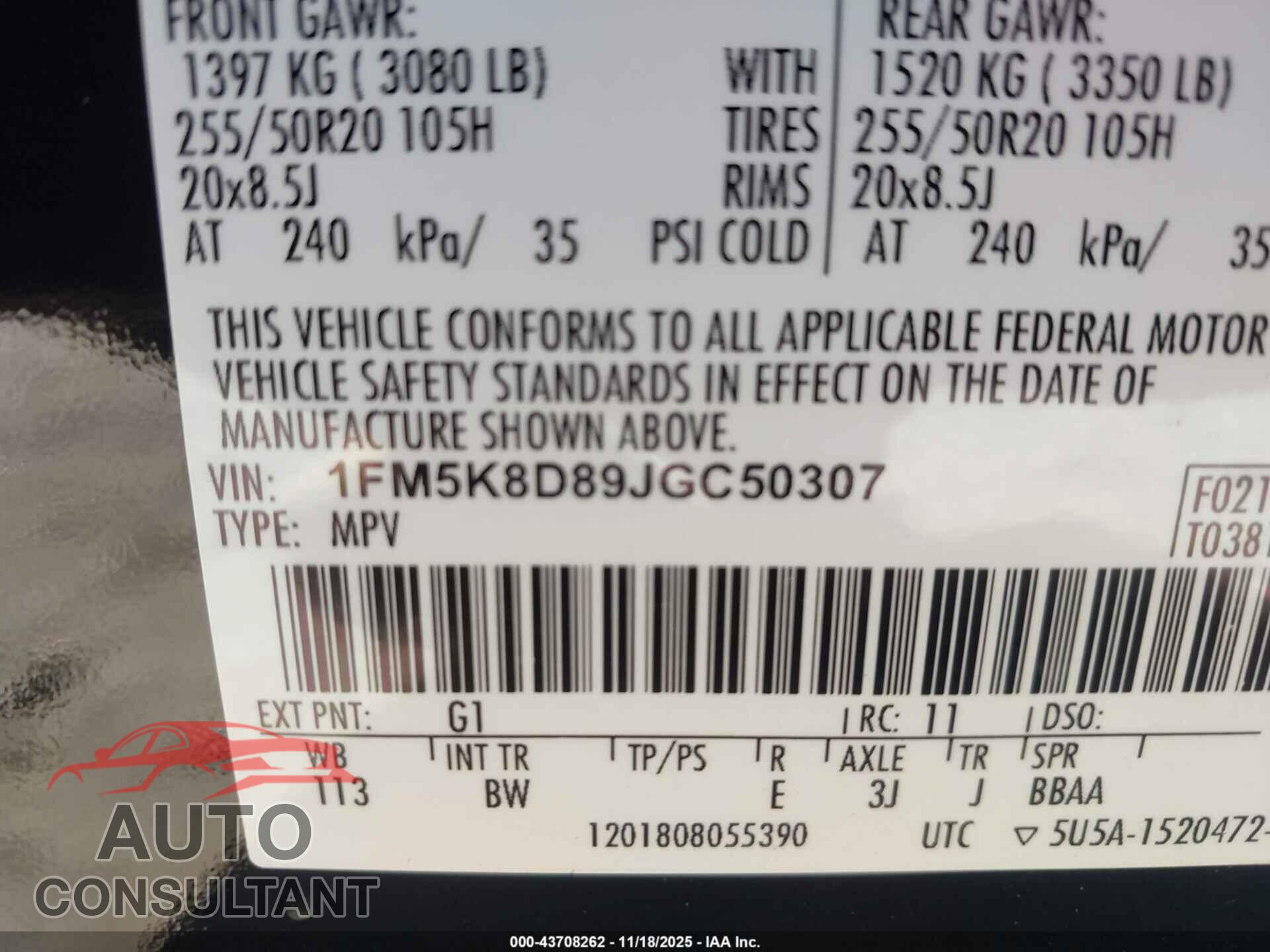 FORD EXPLORER 2018 - 1FM5K8D89JGC50307