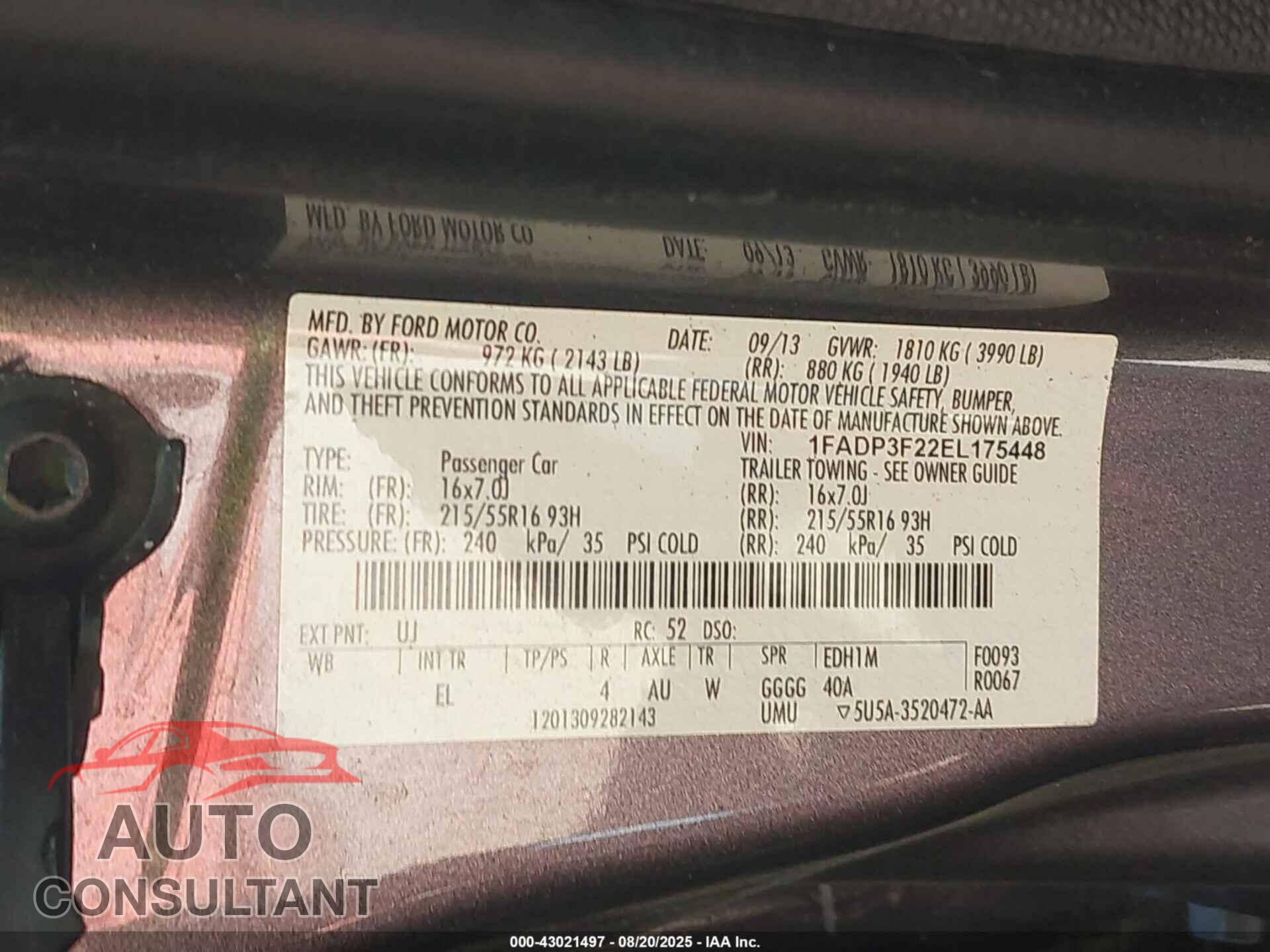 FORD FOCUS 2014 - 1FADP3F22EL175448