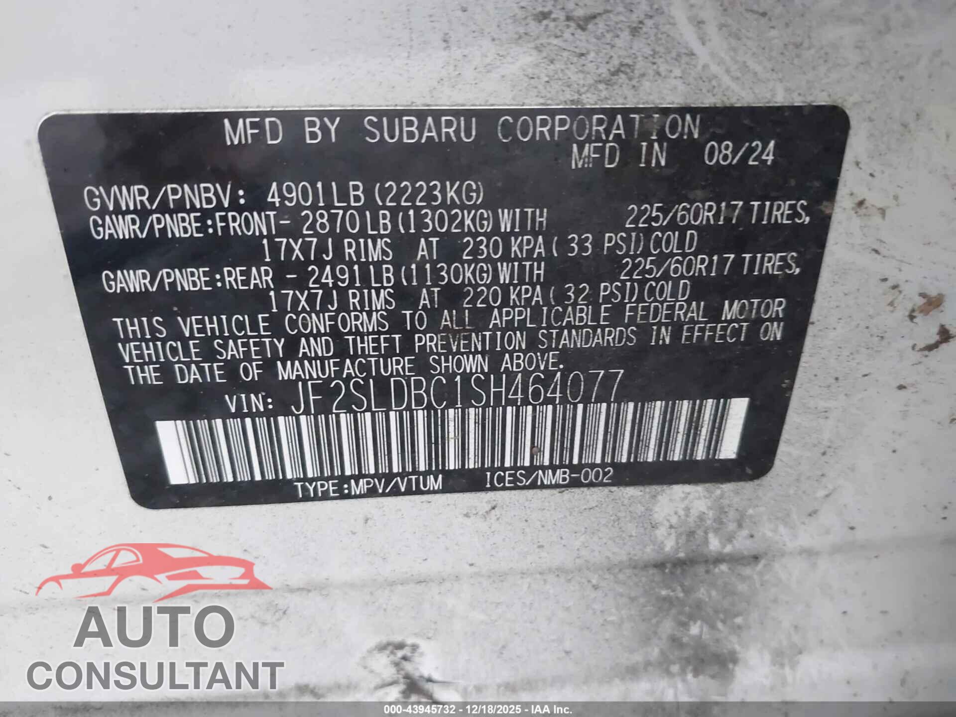 SUBARU FORESTER 2025 - JF2SLDBC1SH464077