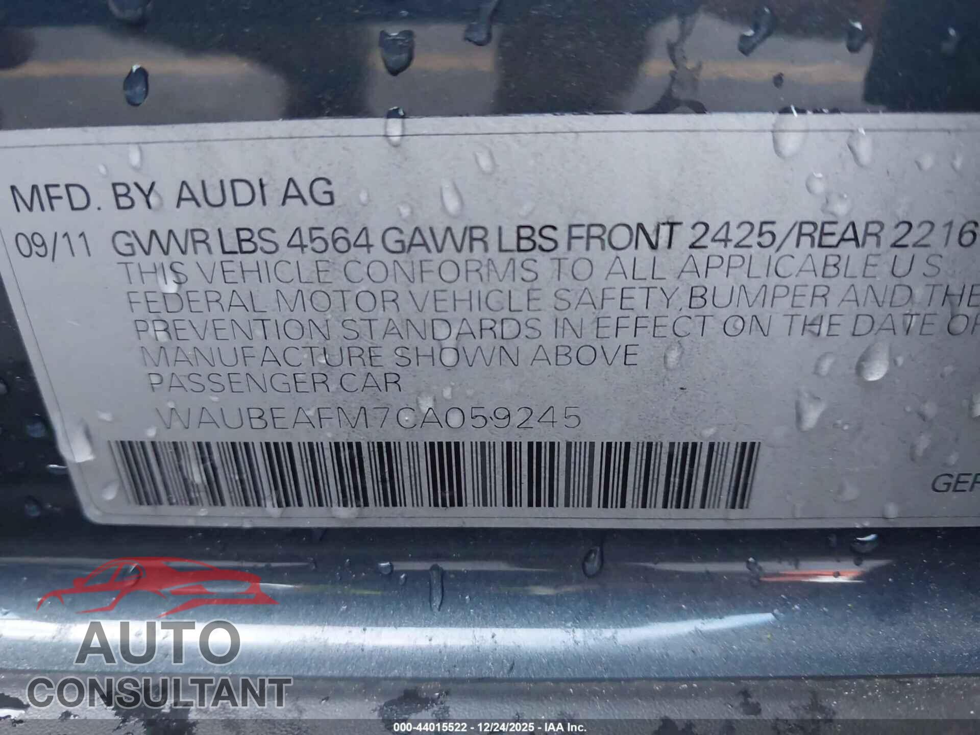 AUDI A3 2012 - WAUBEAFM7CA059245