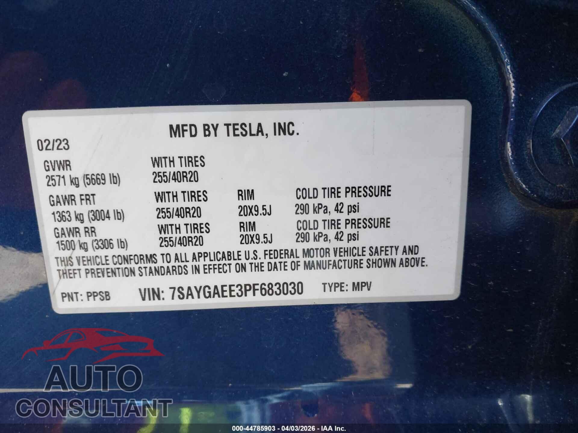 TESLA MODEL Y 2023 - 7SAYGAEE3PF683030