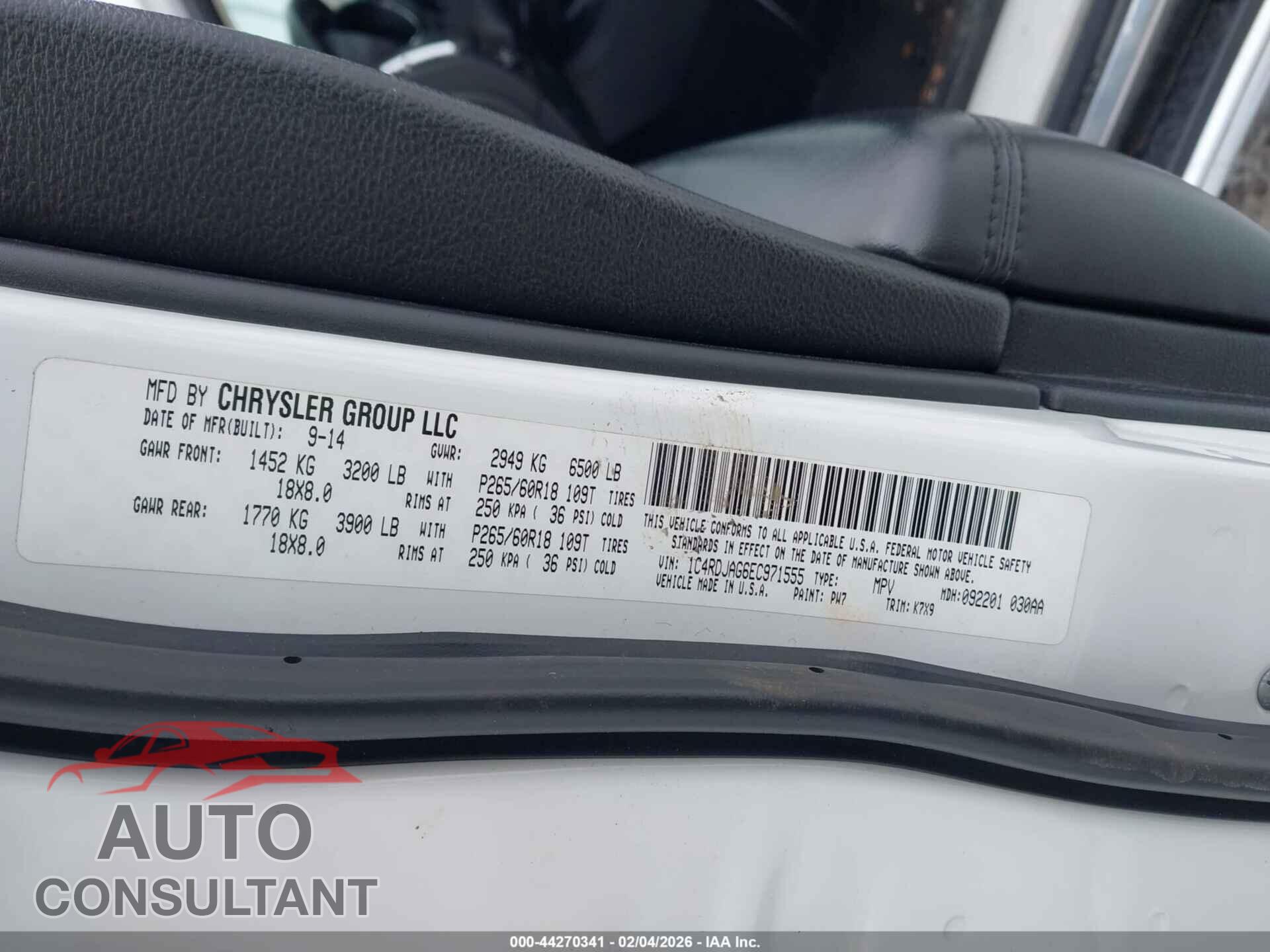 DODGE DURANGO 2014 - 1C4RDJAG6EC971555