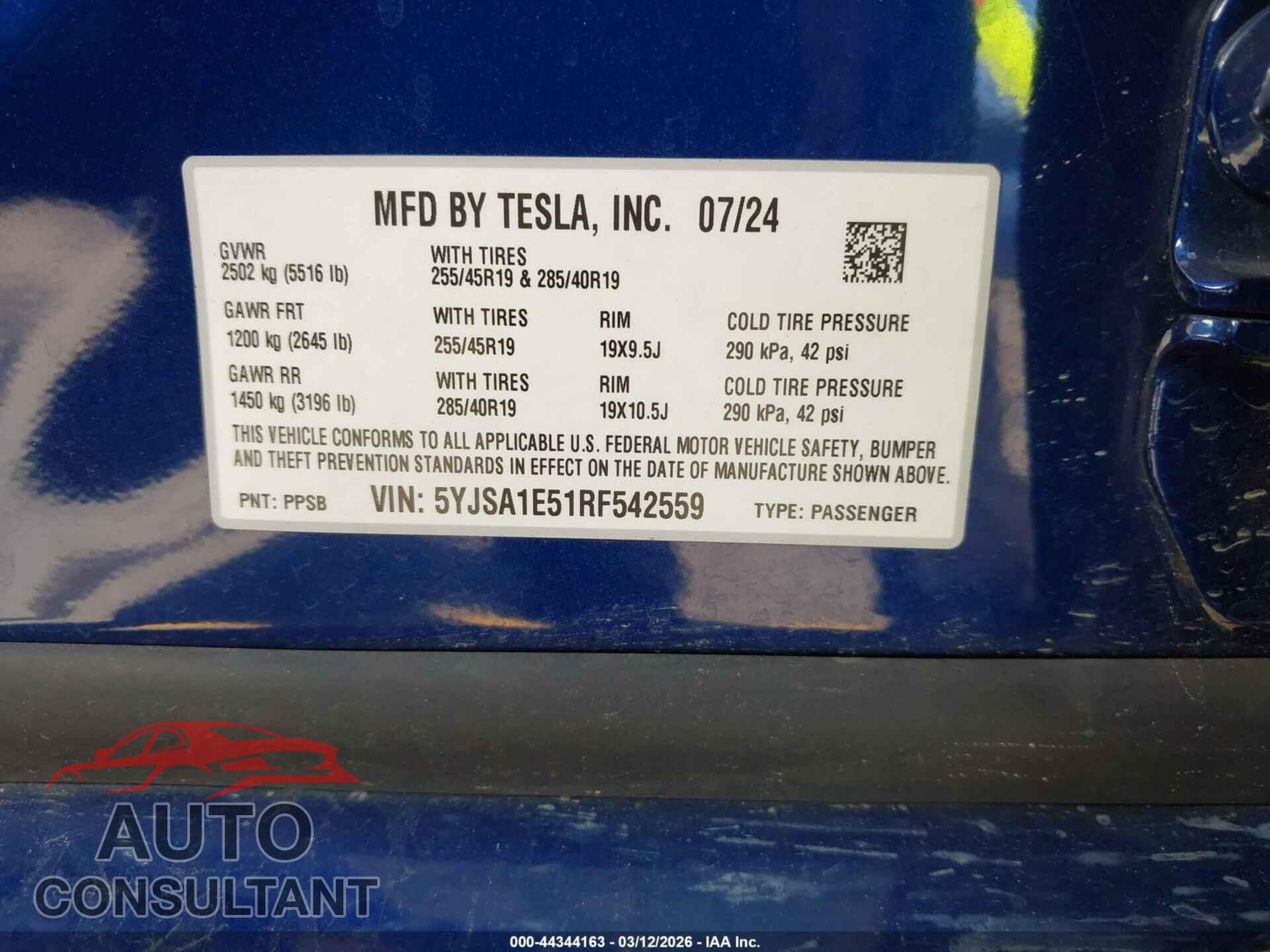 TESLA MODEL S 2024 - 5YJSA1E51RF542559