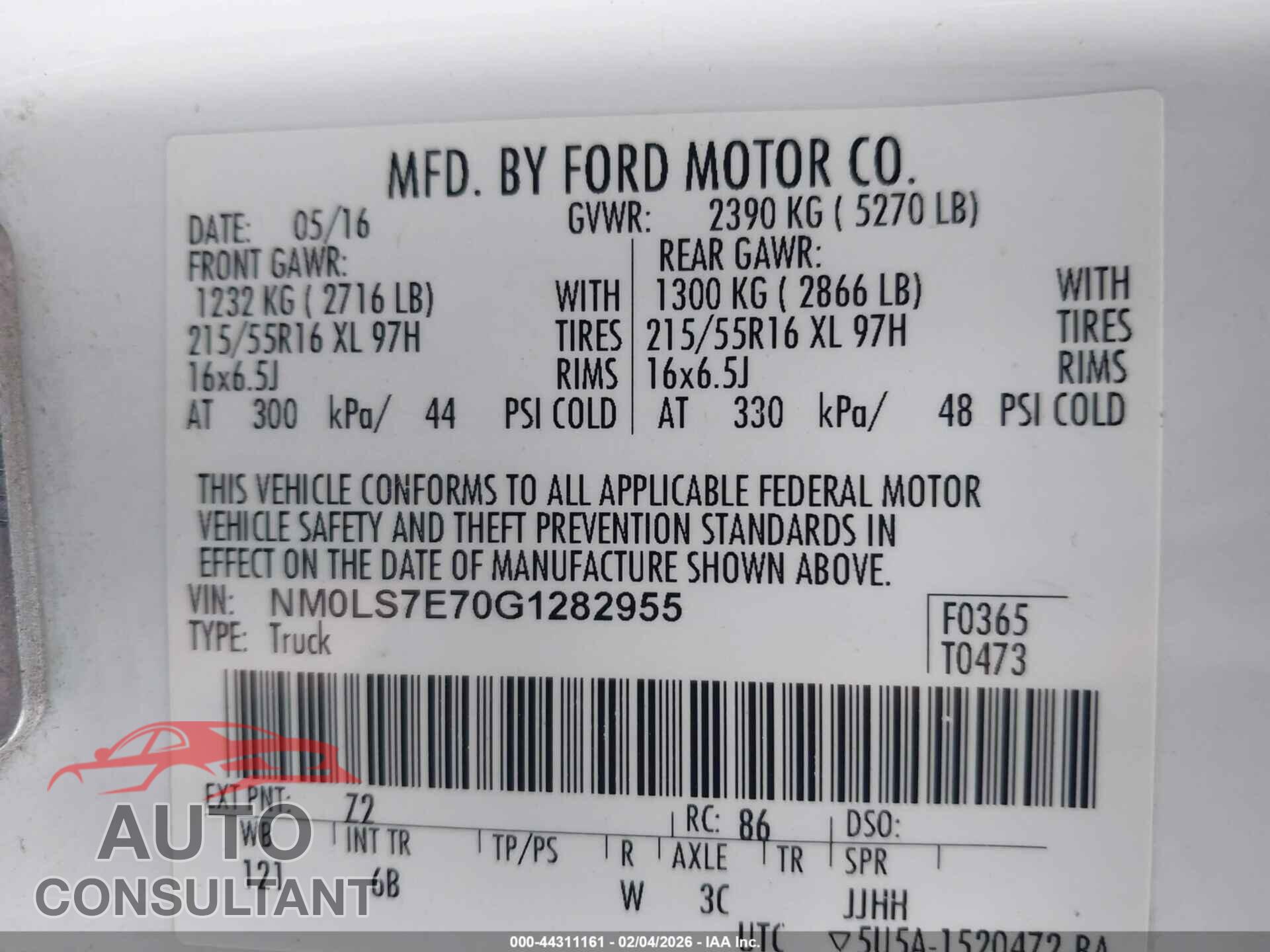 FORD TRANSIT CONNECT 2016 - NM0LS7E70G1282955
