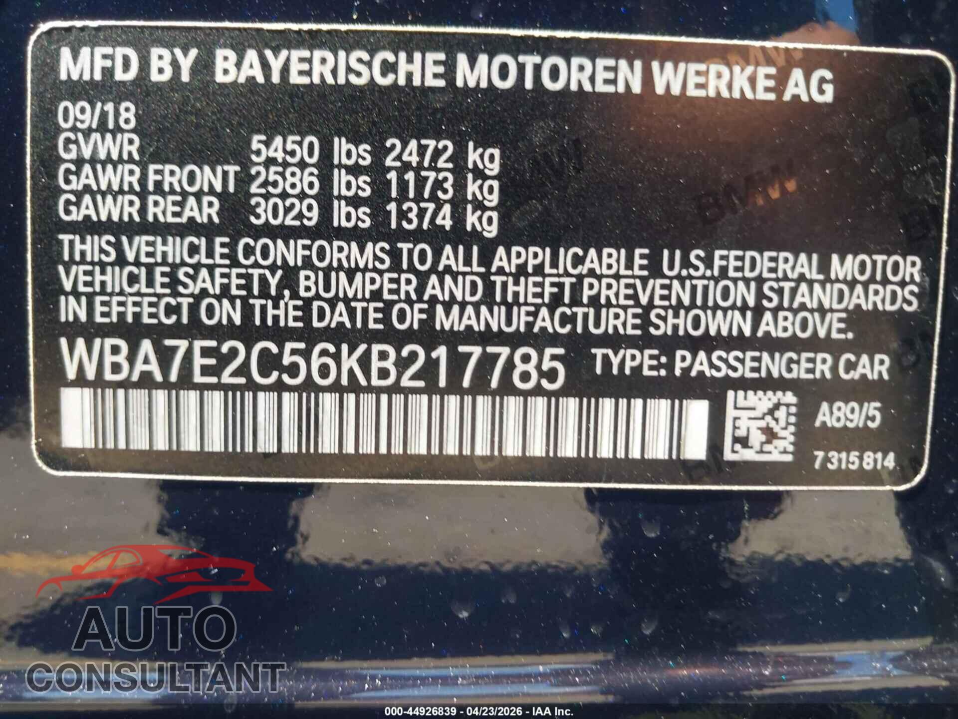 BMW 740I 2019 - WBA7E2C56KB217785