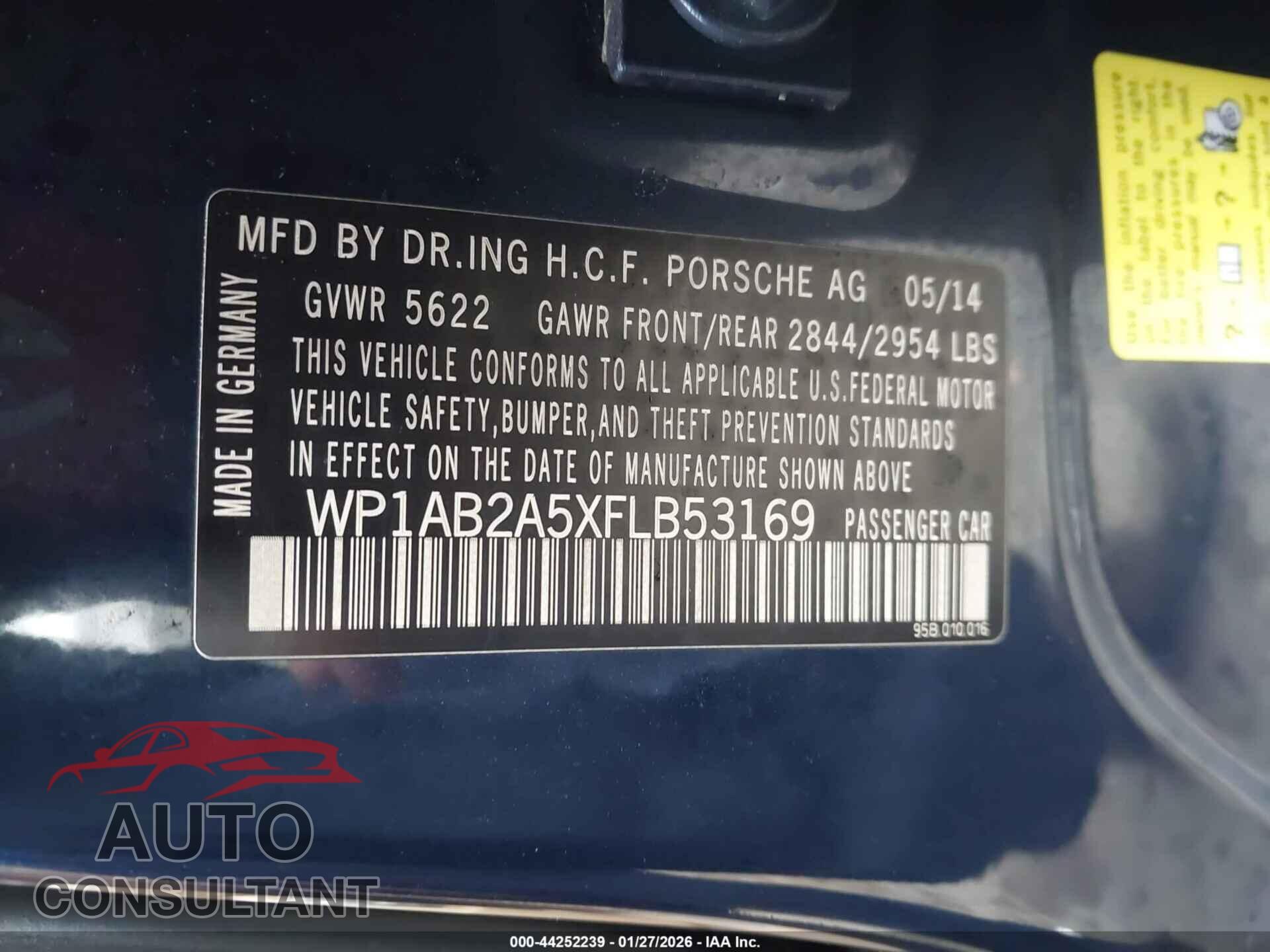 PORSCHE MACAN 2015 - WP1AB2A5XFLB53169