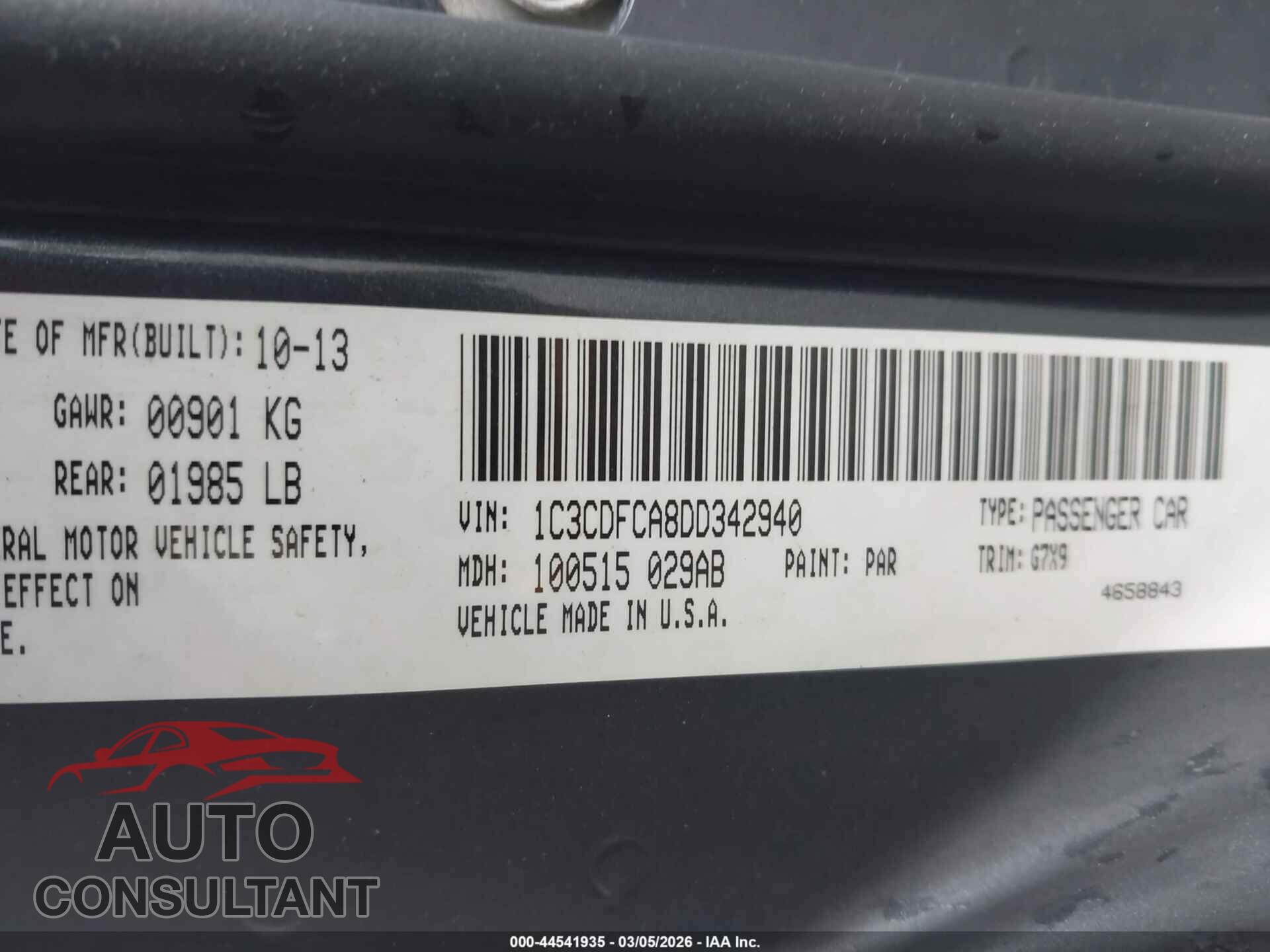 DODGE DART 2013 - 1C3CDFCA8DD342940