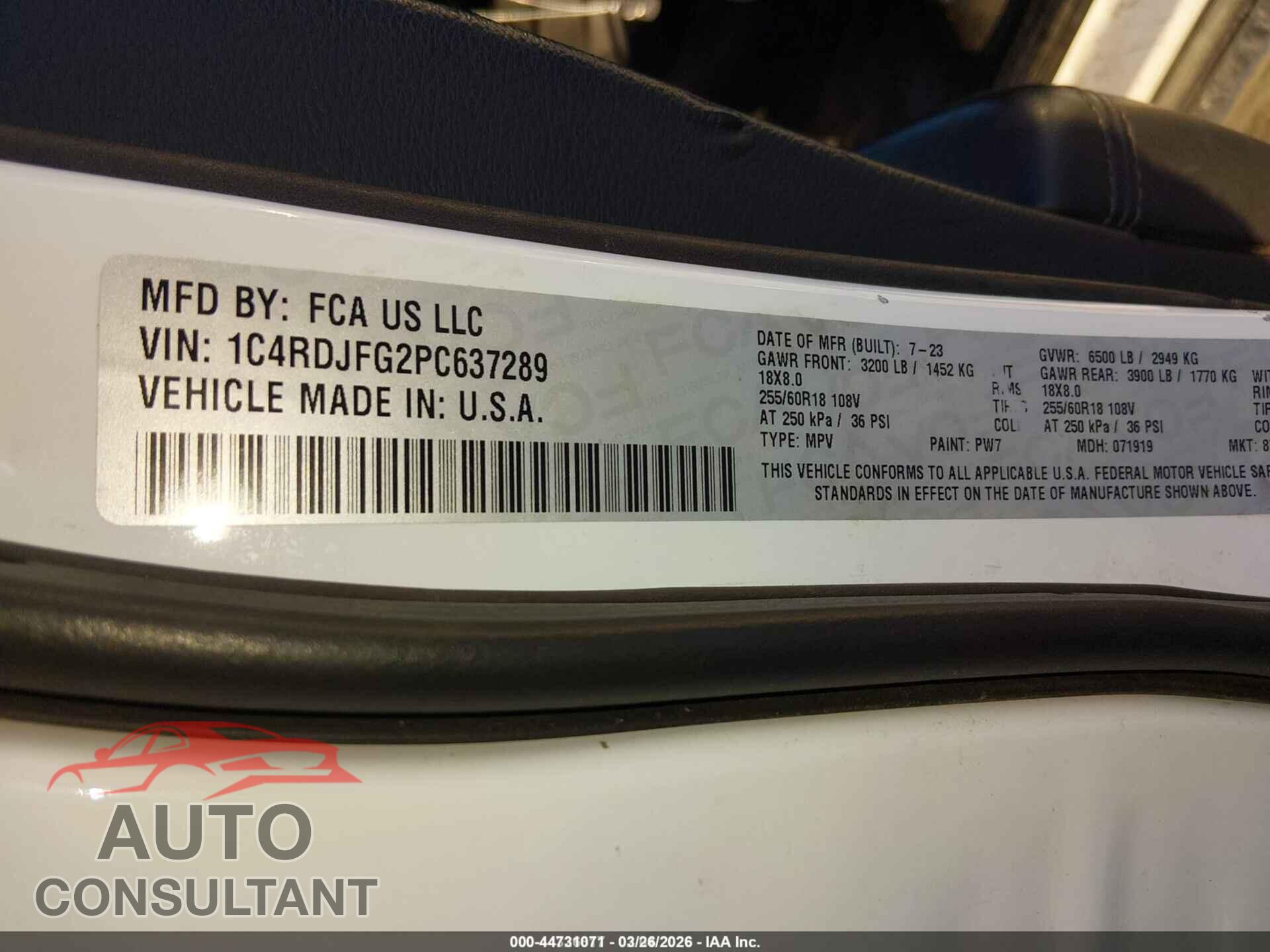 DODGE DURANGO 2023 - 1C4RDJFG2PC637289