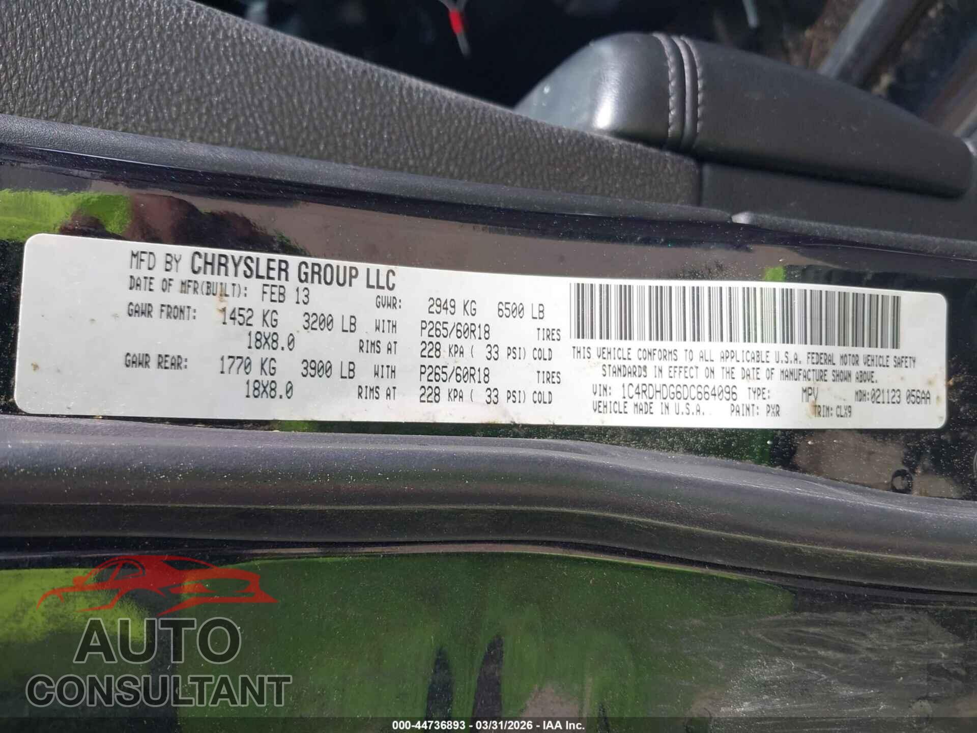 DODGE DURANGO 2013 - 1C4RDHDG6DC664096