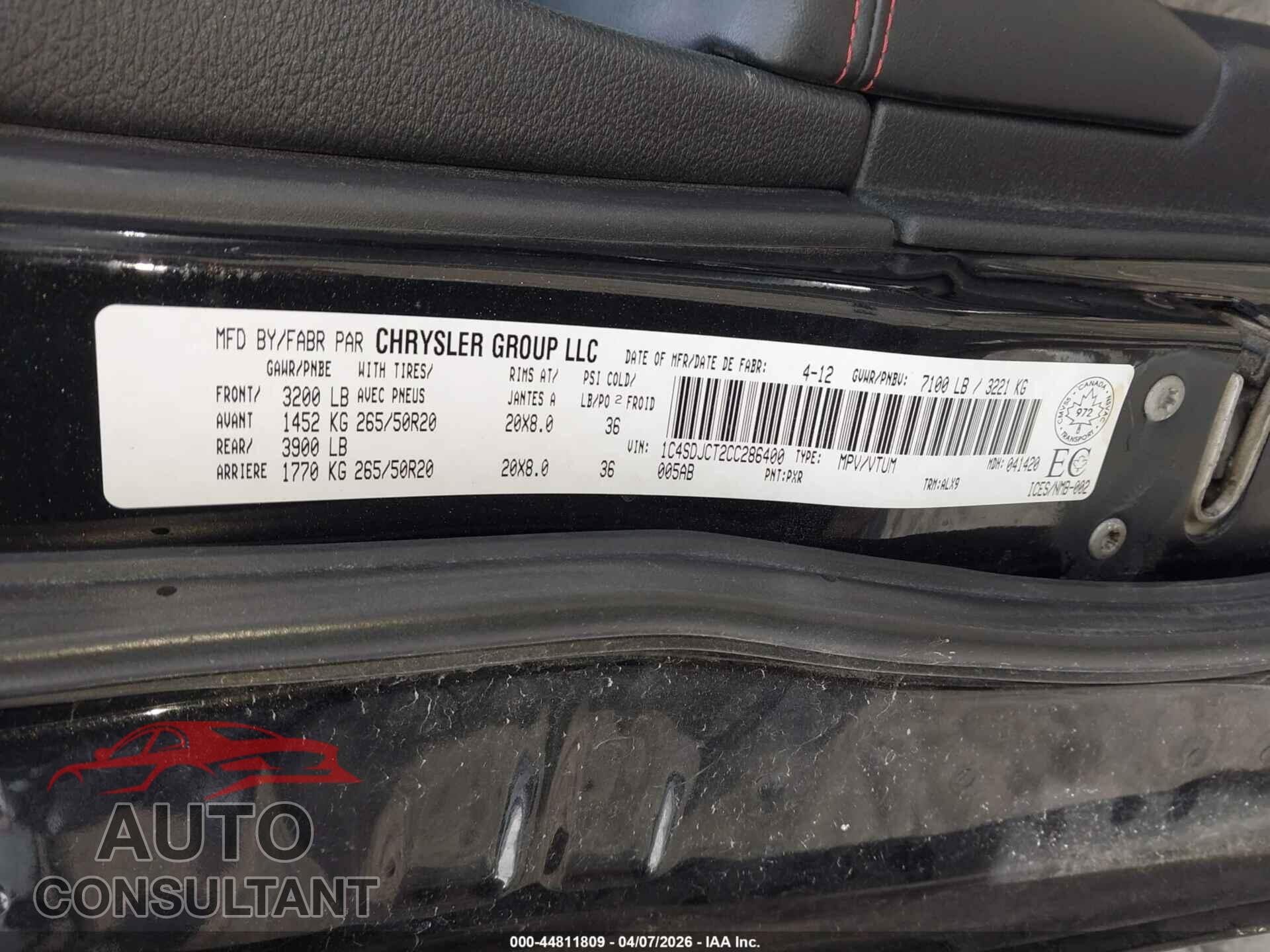 DODGE DURANGO 2012 - 1C4SDJCT2CC286400
