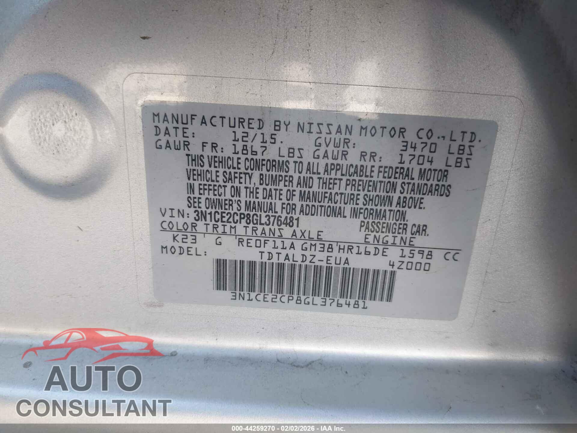 NISSAN VERSA NOTE 2016 - 3N1CE2CP8GL376481