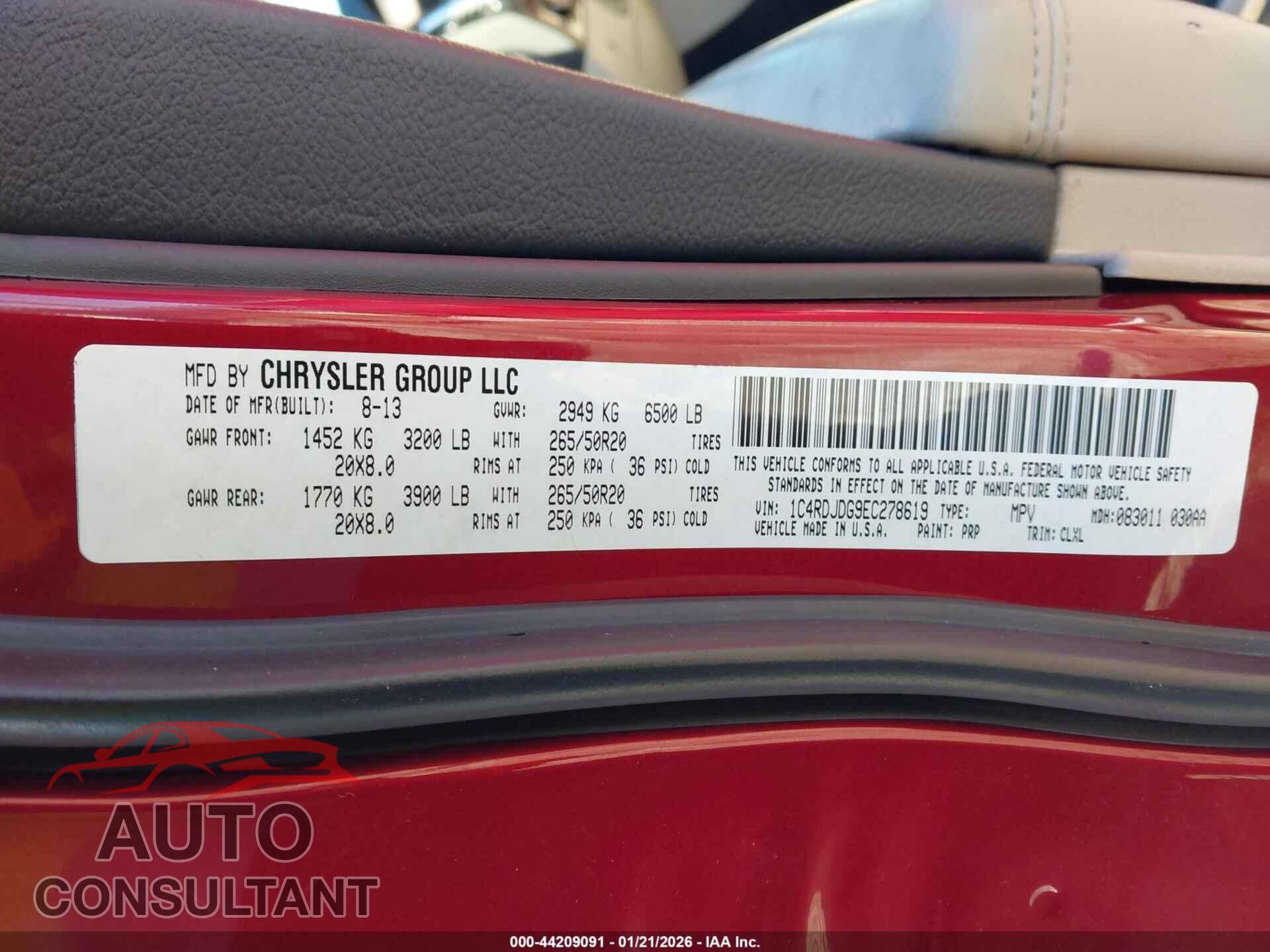 DODGE DURANGO 2014 - 1C4RDJDG9EC278619