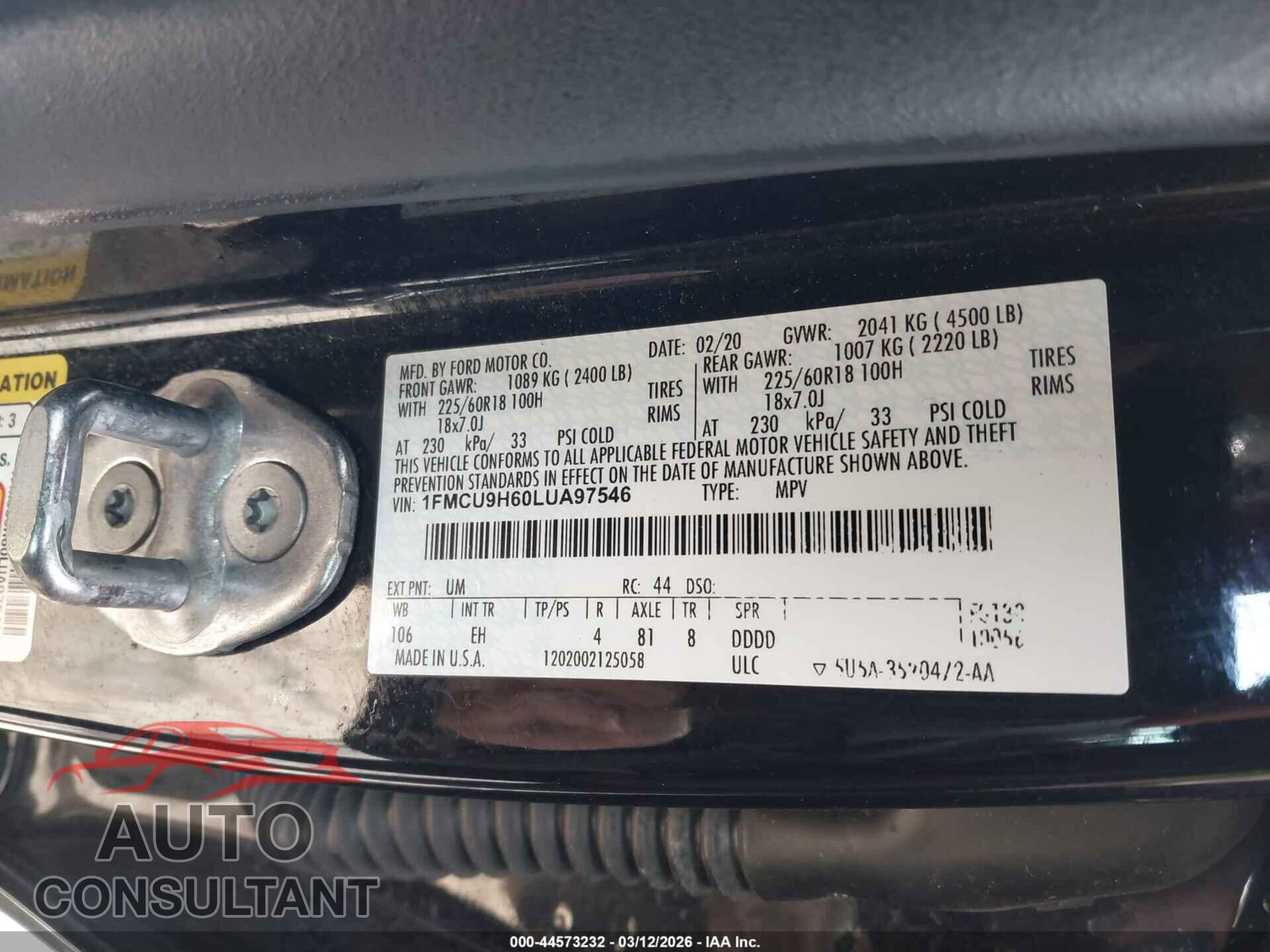 FORD ESCAPE 2020 - 1FMCU9H60LUA97546