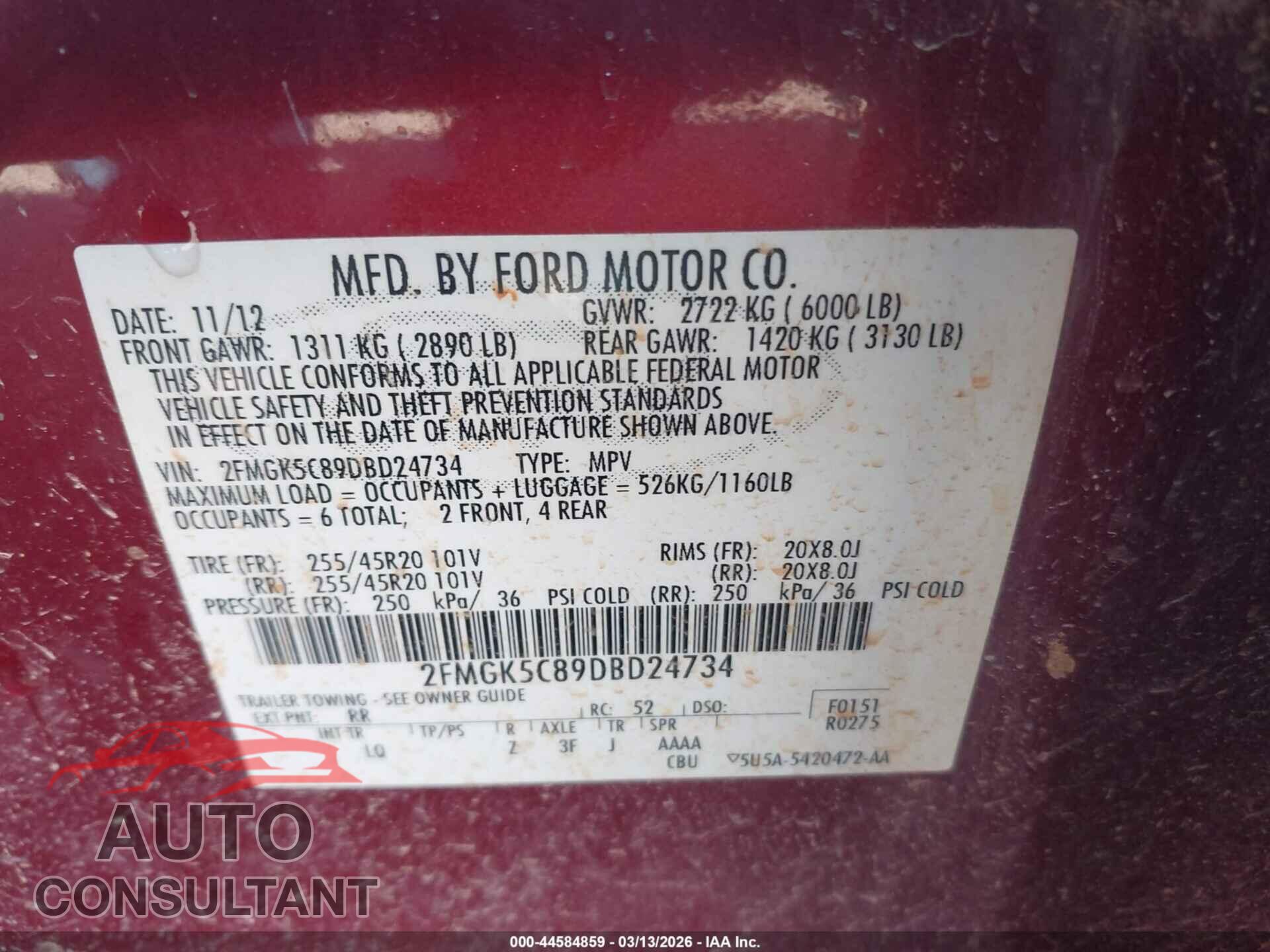 FORD FLEX 2013 - 2FMGK5C89DBD24734