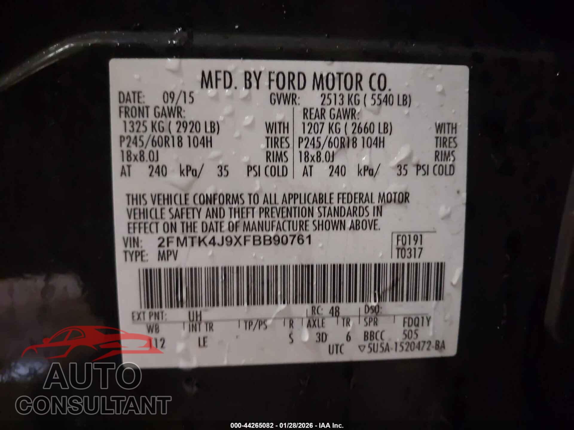 FORD EDGE 2015 - 2FMTK4J9XFBB90761
