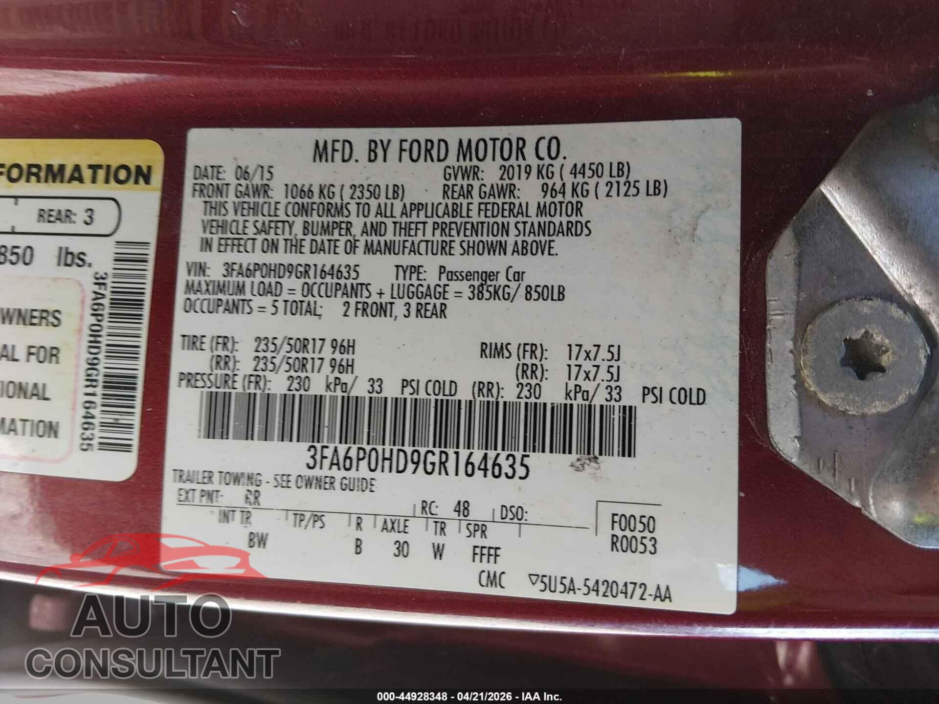 FORD FUSION 2016 - 3FA6P0HD9GR164635