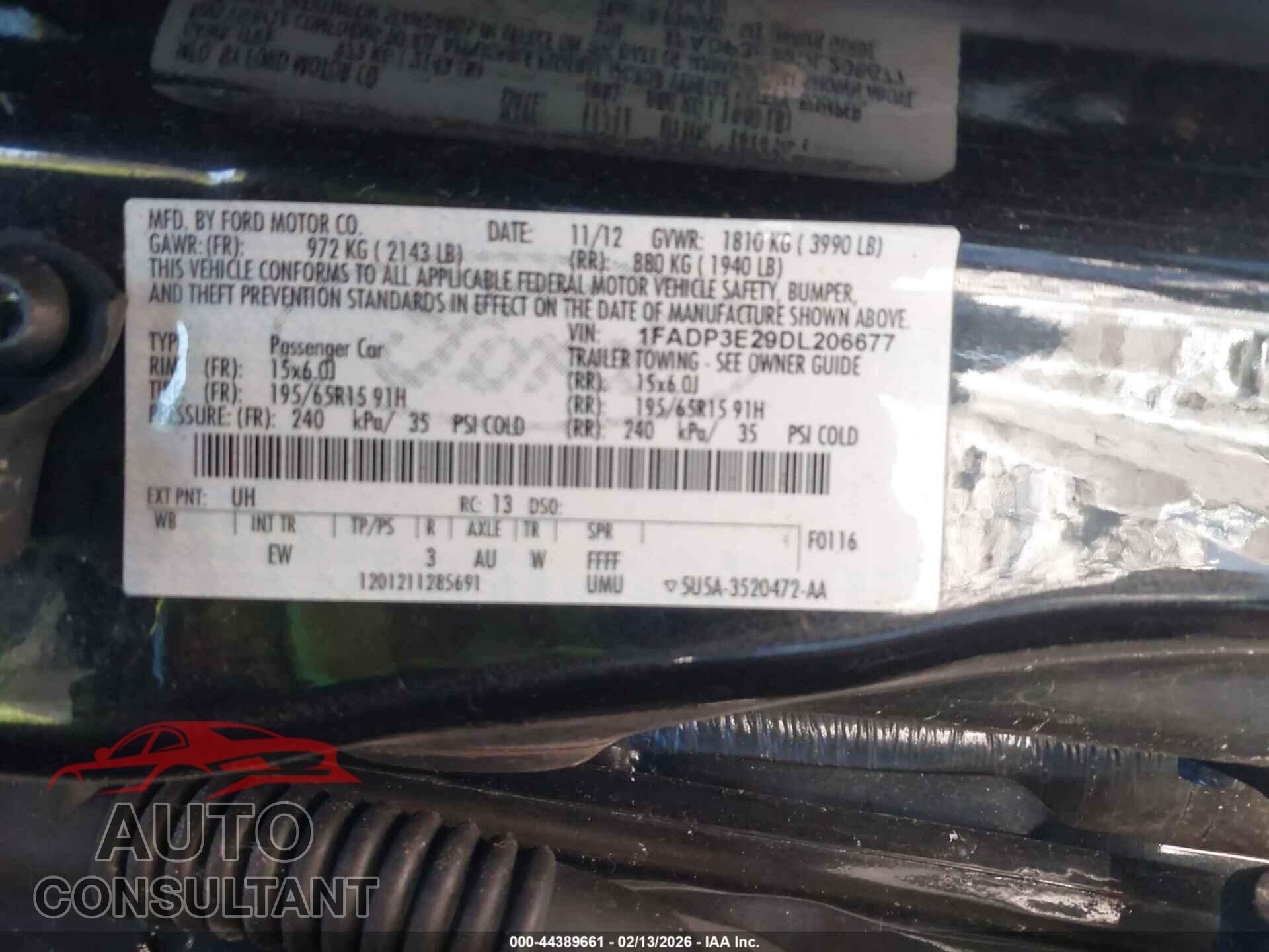 FORD FOCUS 2013 - 1FADP3E29DL206677