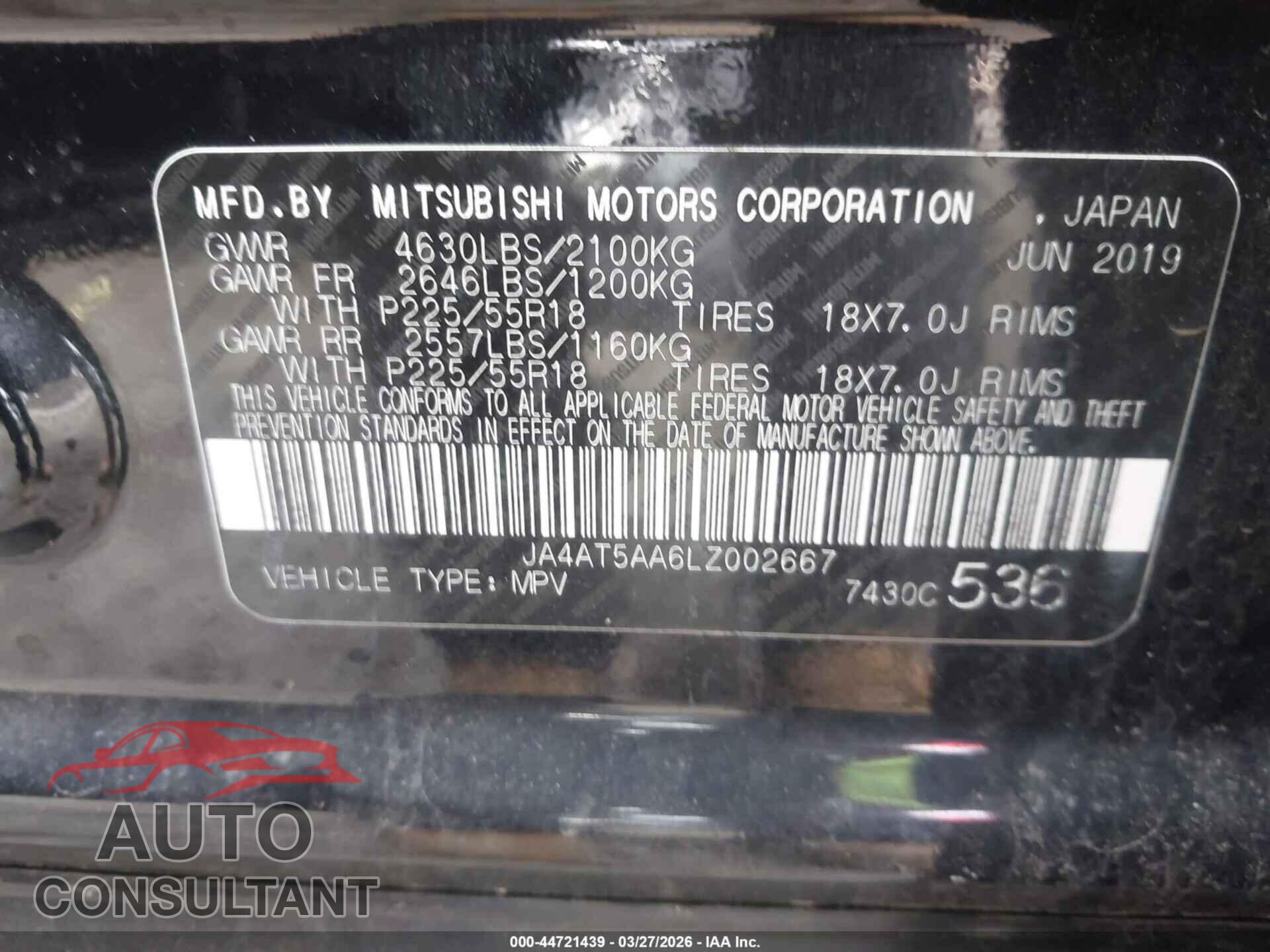 MITSUBISHI ECLIPSE CROSS 2020 - JA4AT5AA6LZ002667