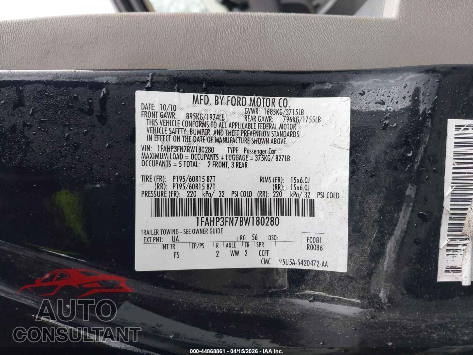FORD FOCUS 2011 - 1FAHP3FN7BW180280