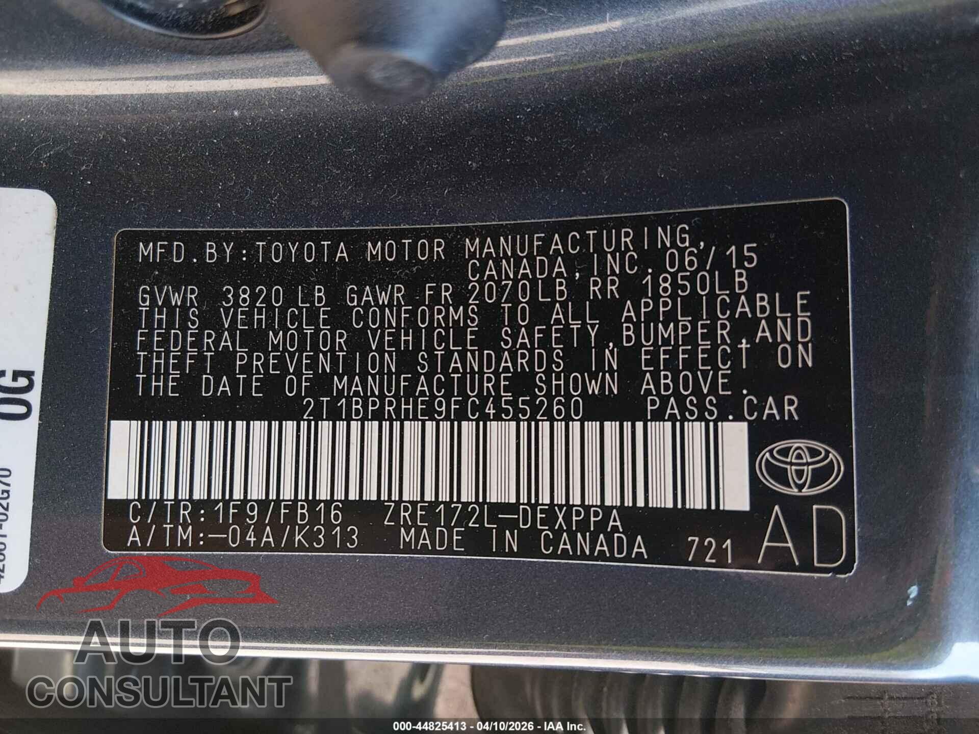 TOYOTA COROLLA 2015 - 2T1BPRHE9FC455260