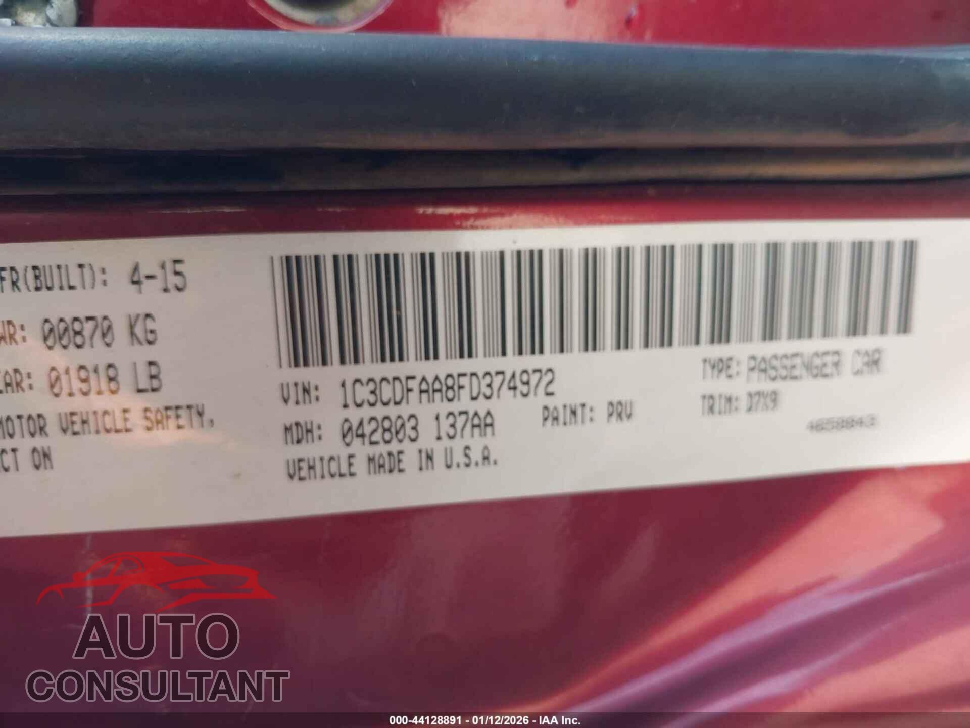 DODGE DART 2015 - 1C3CDFAA8FD374972