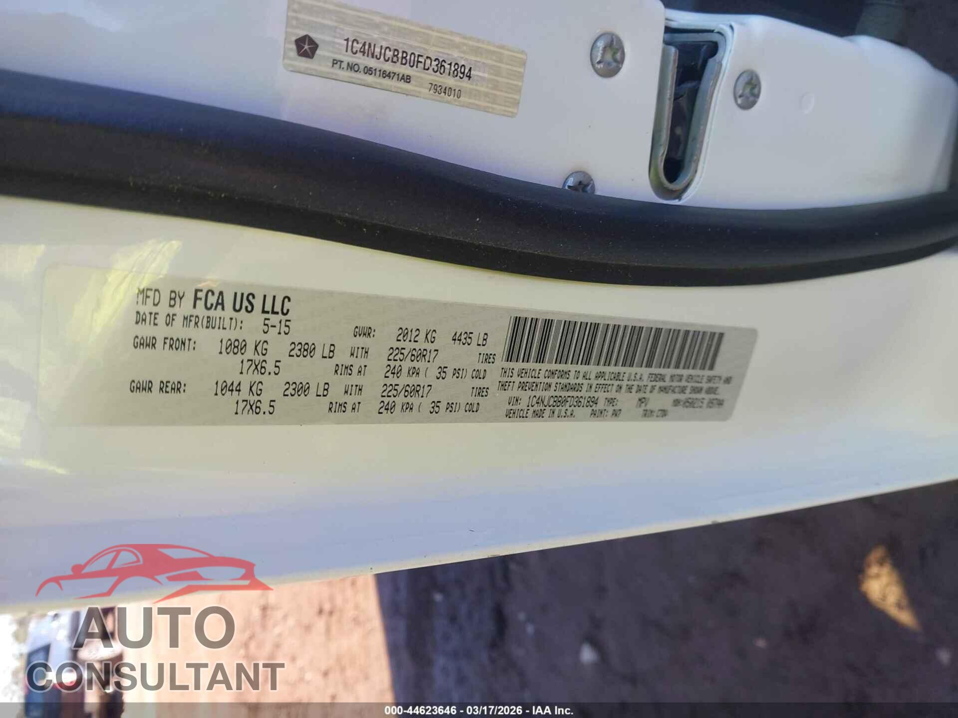 JEEP COMPASS 2015 - 1C4NJCBB0FD361894