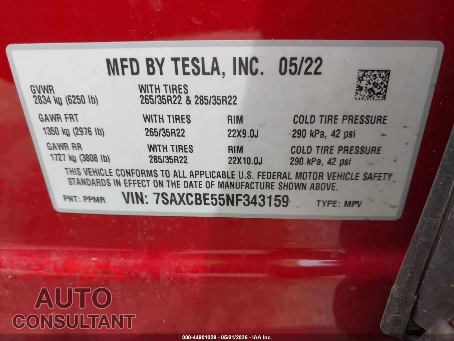 TESLA MODEL X 2022 - 7SAXCBE55NF343159