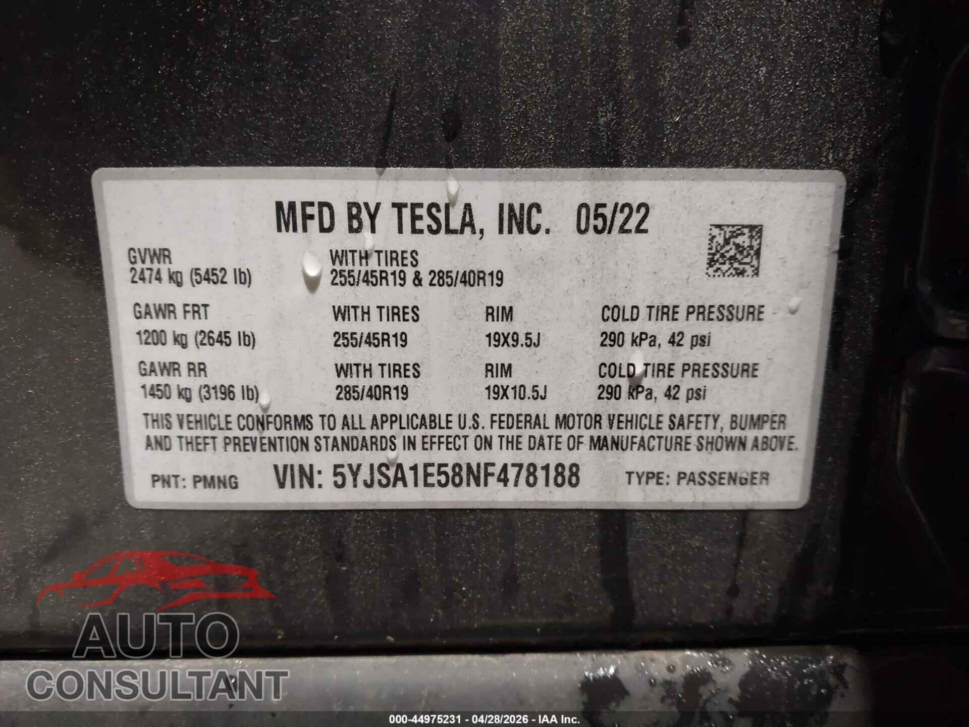 TESLA MODEL S 2022 - 5YJSA1E58NF478188