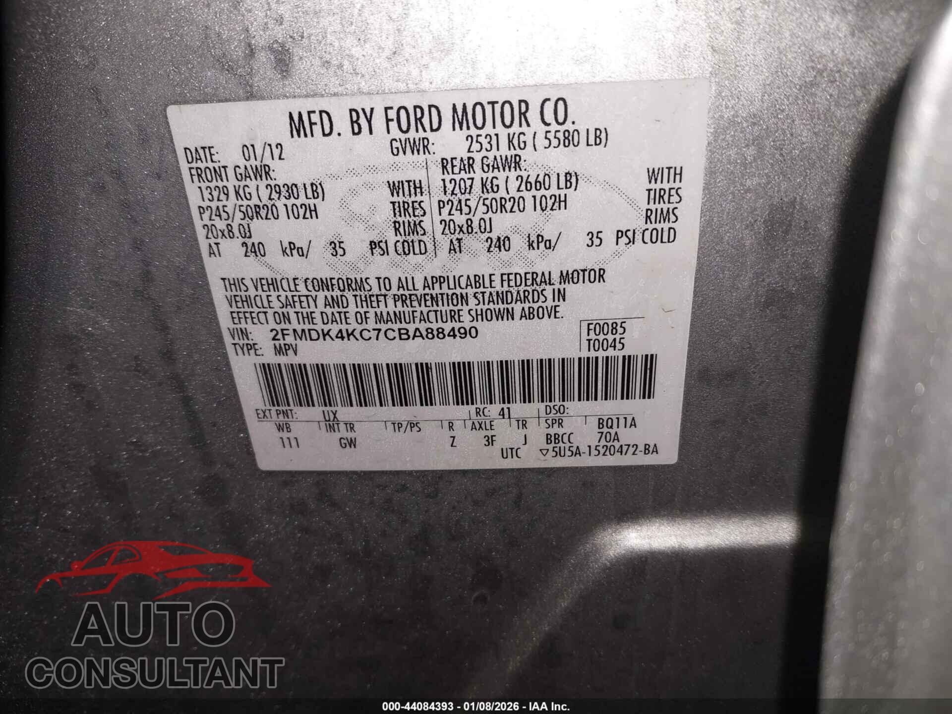FORD EDGE 2012 - 2FMDK4KC7CBA88490