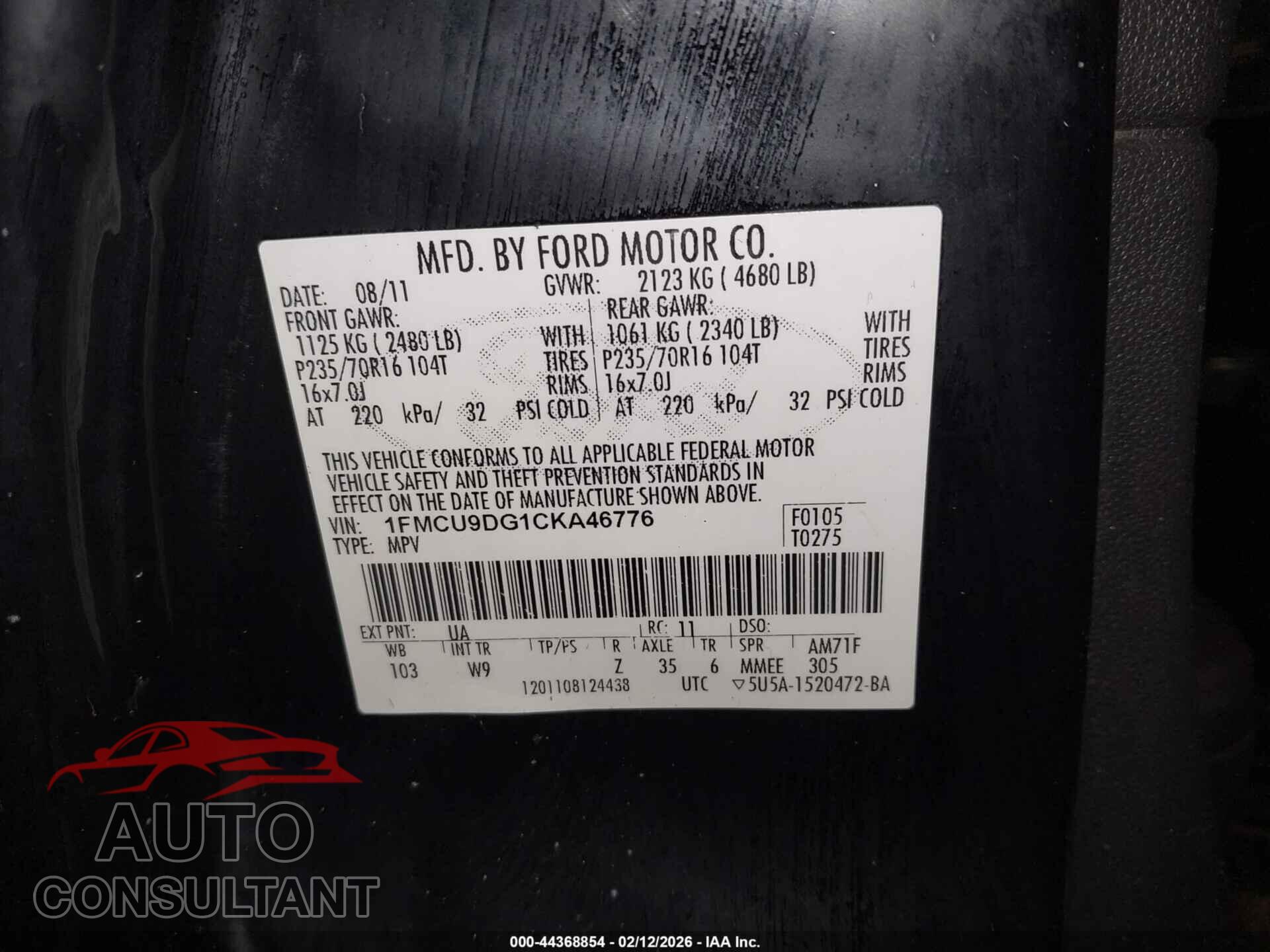 FORD ESCAPE 2012 - 1FMCU9DG1CKA46776