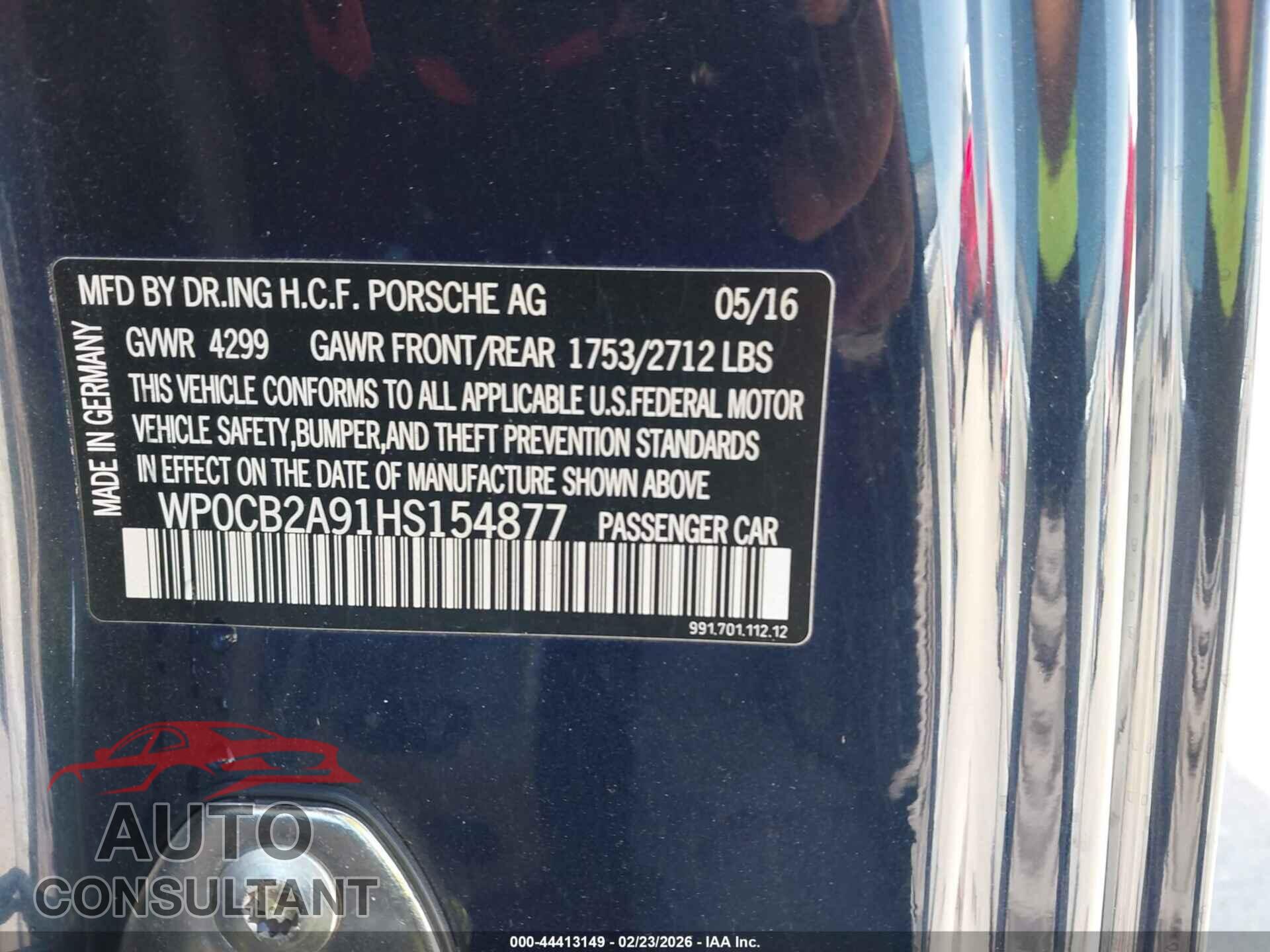 PORSCHE 911 2017 - WP0CB2A91HS154877