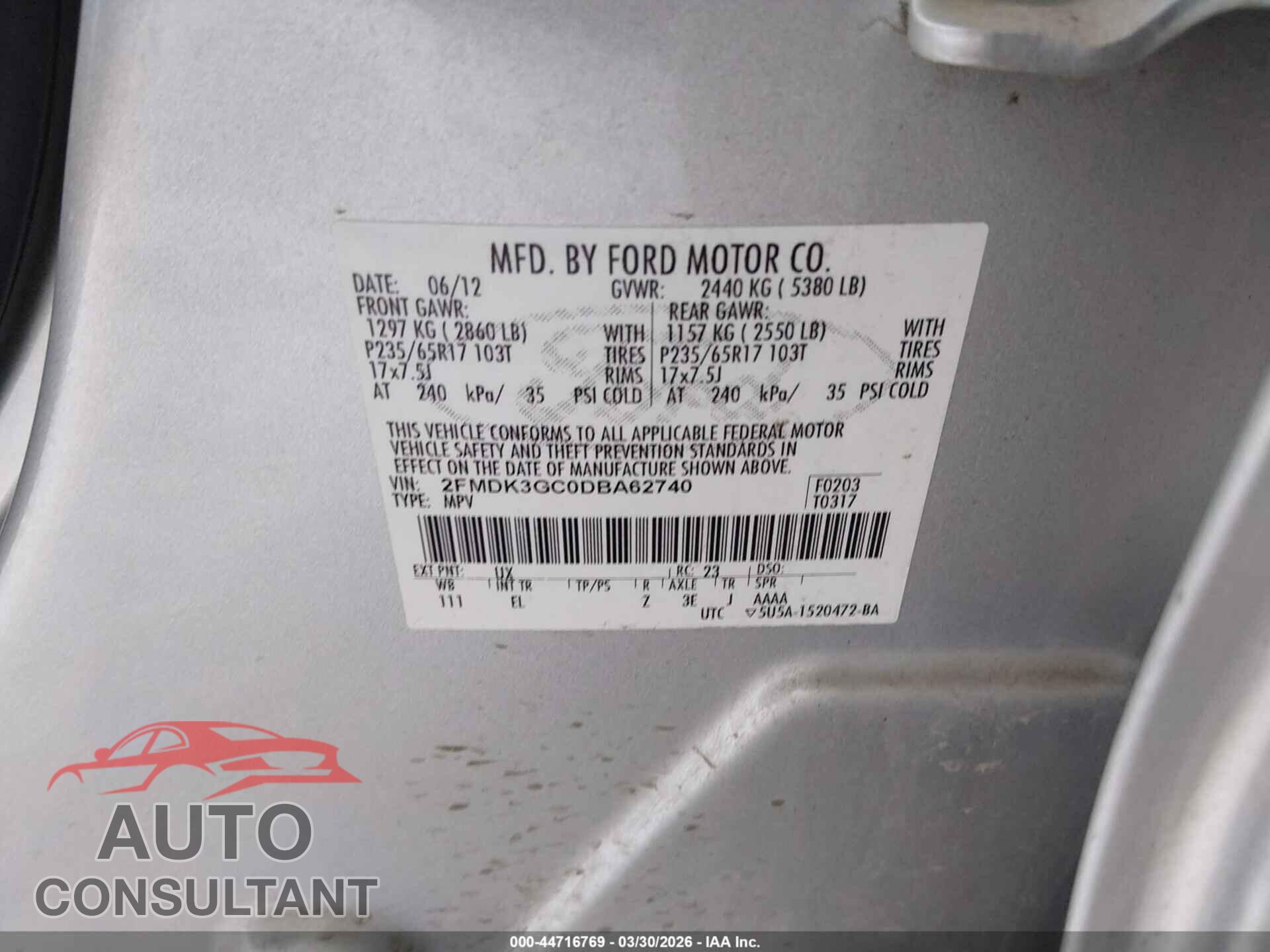 FORD EDGE 2013 - 2FMDK3GC0DBA62740