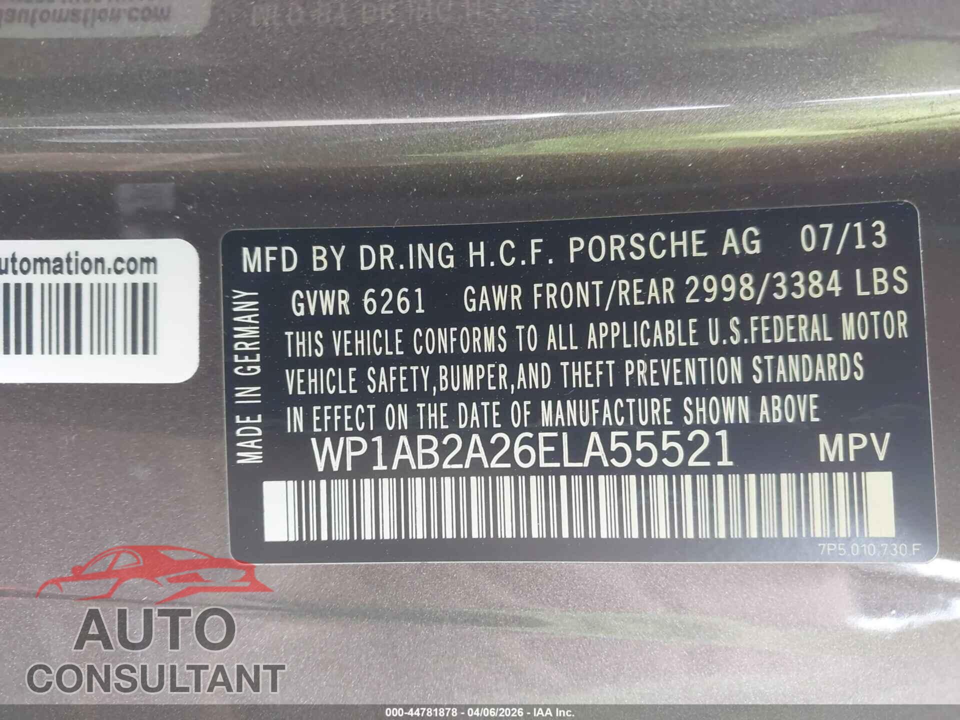 PORSCHE CAYENNE 2014 - WP1AB2A26ELA55521