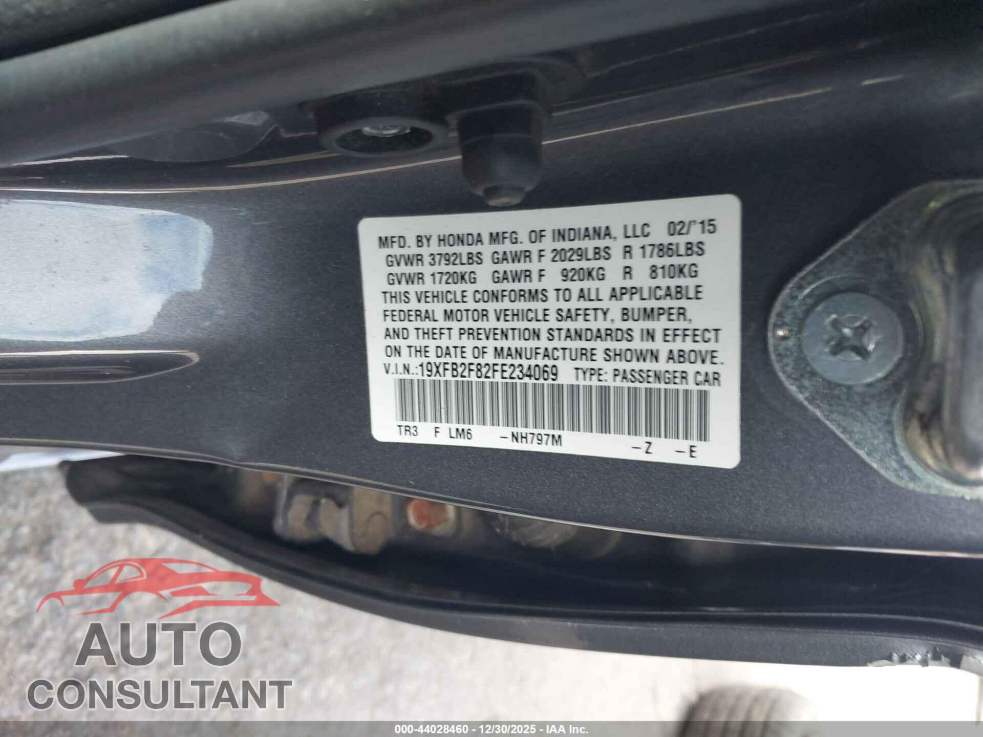 HONDA CIVIC 2015 - 19XFB2F82FE234069
