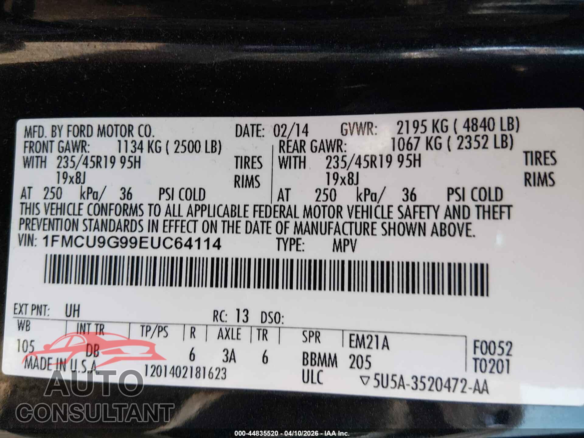 FORD ESCAPE 2014 - 1FMCU9G99EUC64114