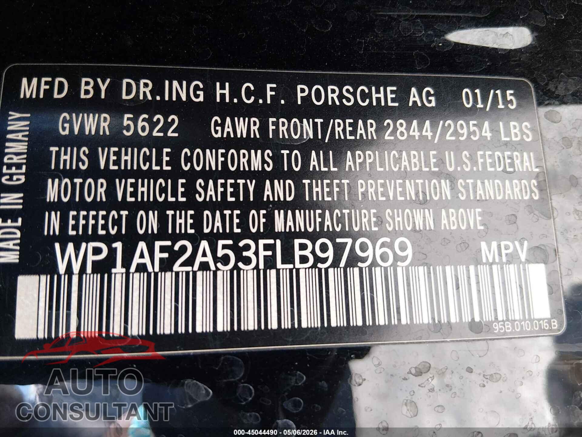 PORSCHE MACAN 2015 - WP1AF2A53FLB97969