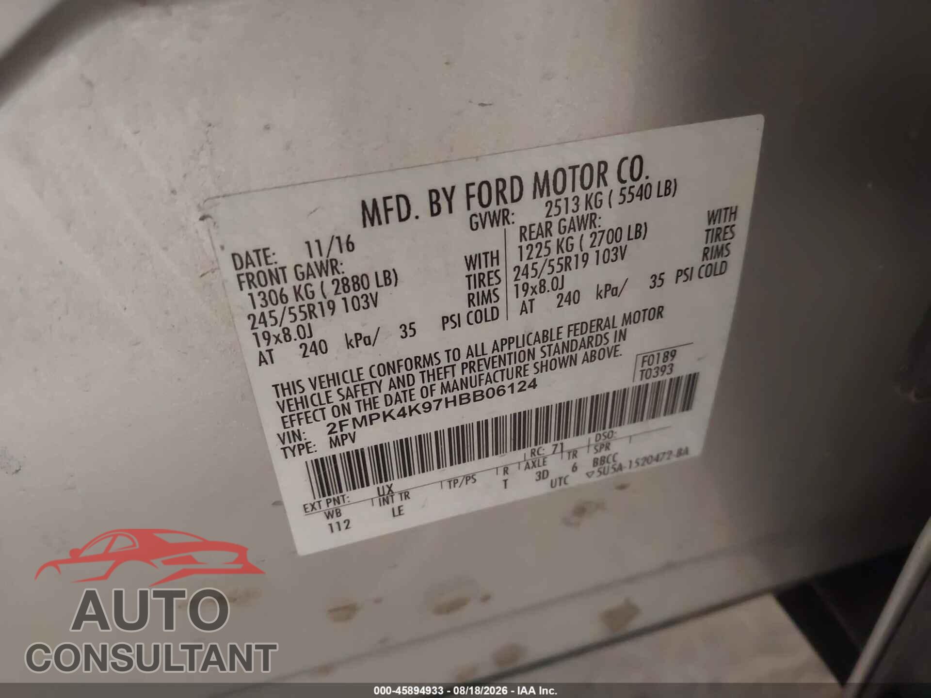FORD EDGE 2017 - 2FMPK4K97HBB06124