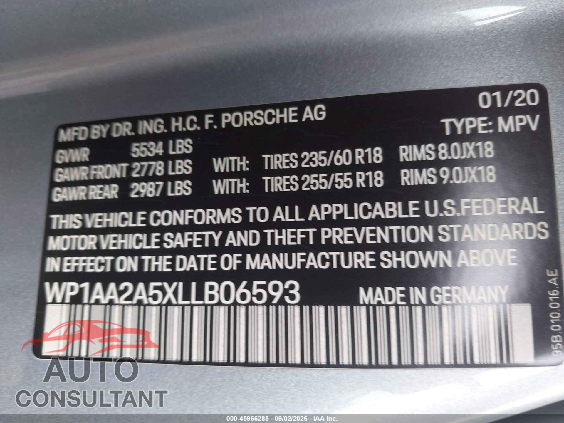 PORSCHE MACAN 2020 - WP1AA2A5XLLB06593