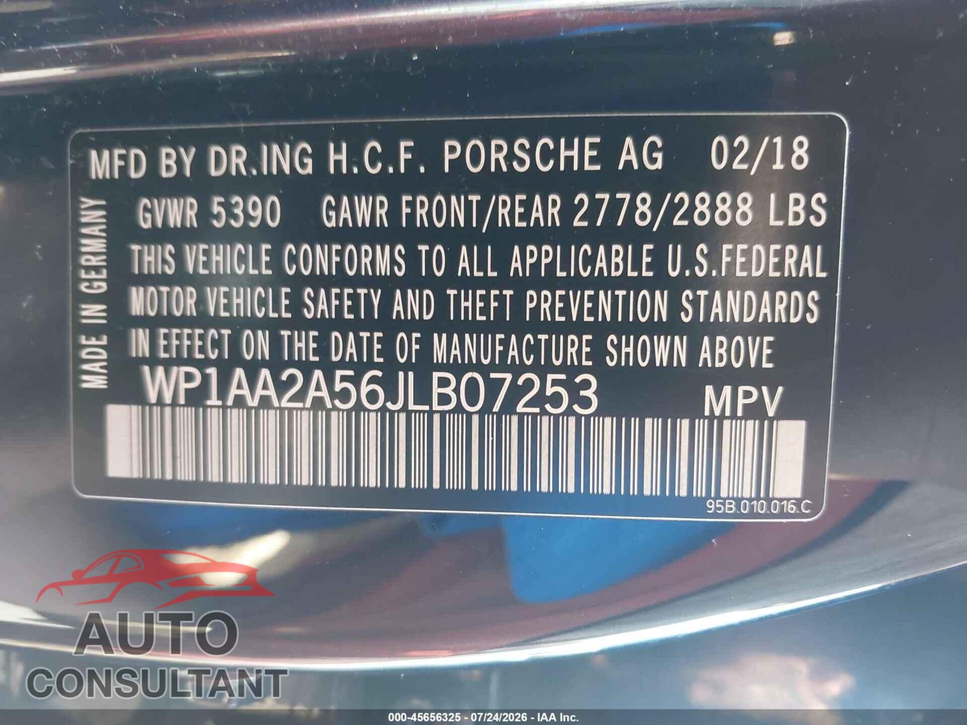 PORSCHE MACAN 2018 - WP1AA2A56JLB07253