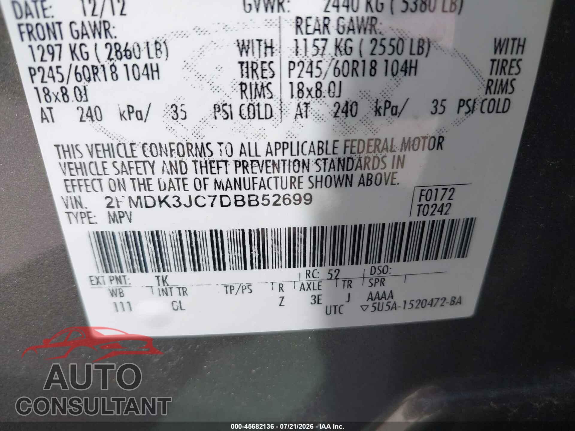 FORD EDGE 2013 - 2FMDK3JC7DBB52699