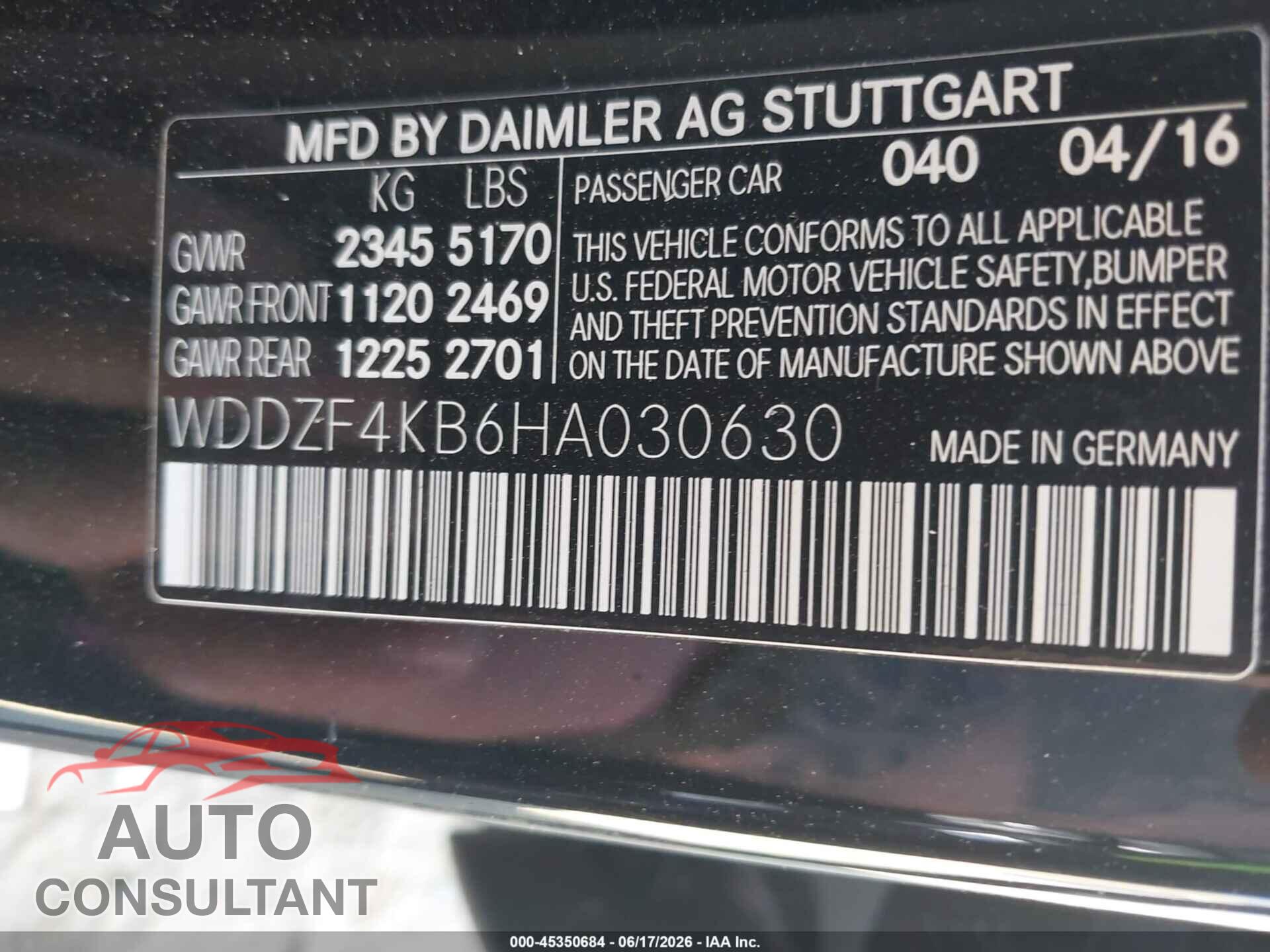 MERCEDES-BENZ E 300 2017 - WDDZF4KB6HA030630