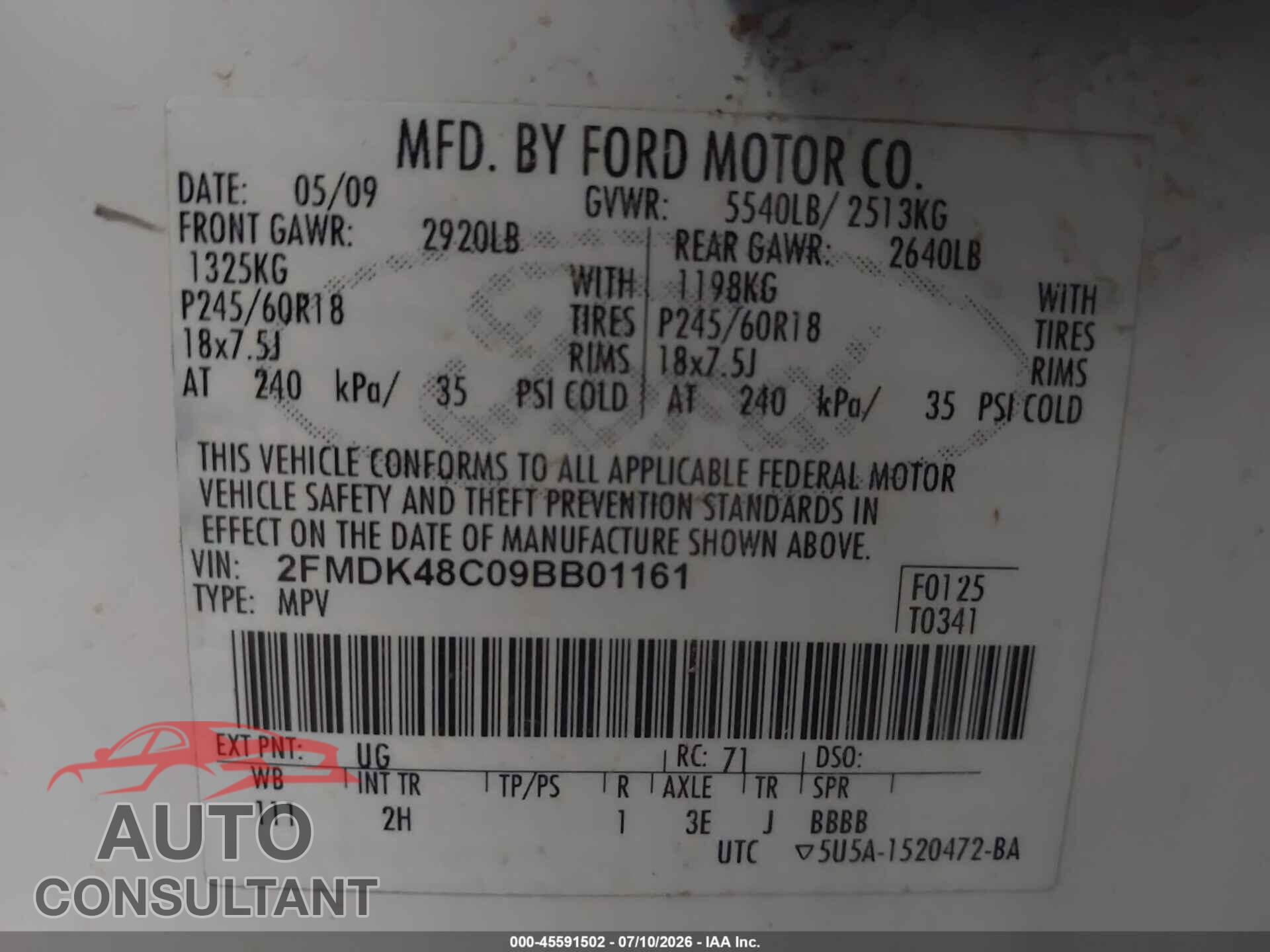 FORD EDGE 2009 - 2FMDK48C09BB01161
