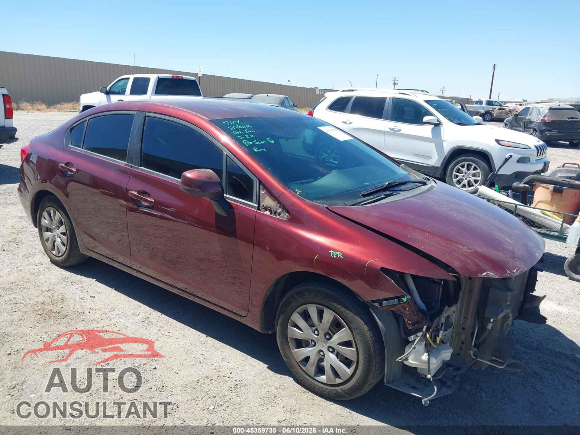 HONDA CIVIC 2012 - 19XFB2F55CE355695