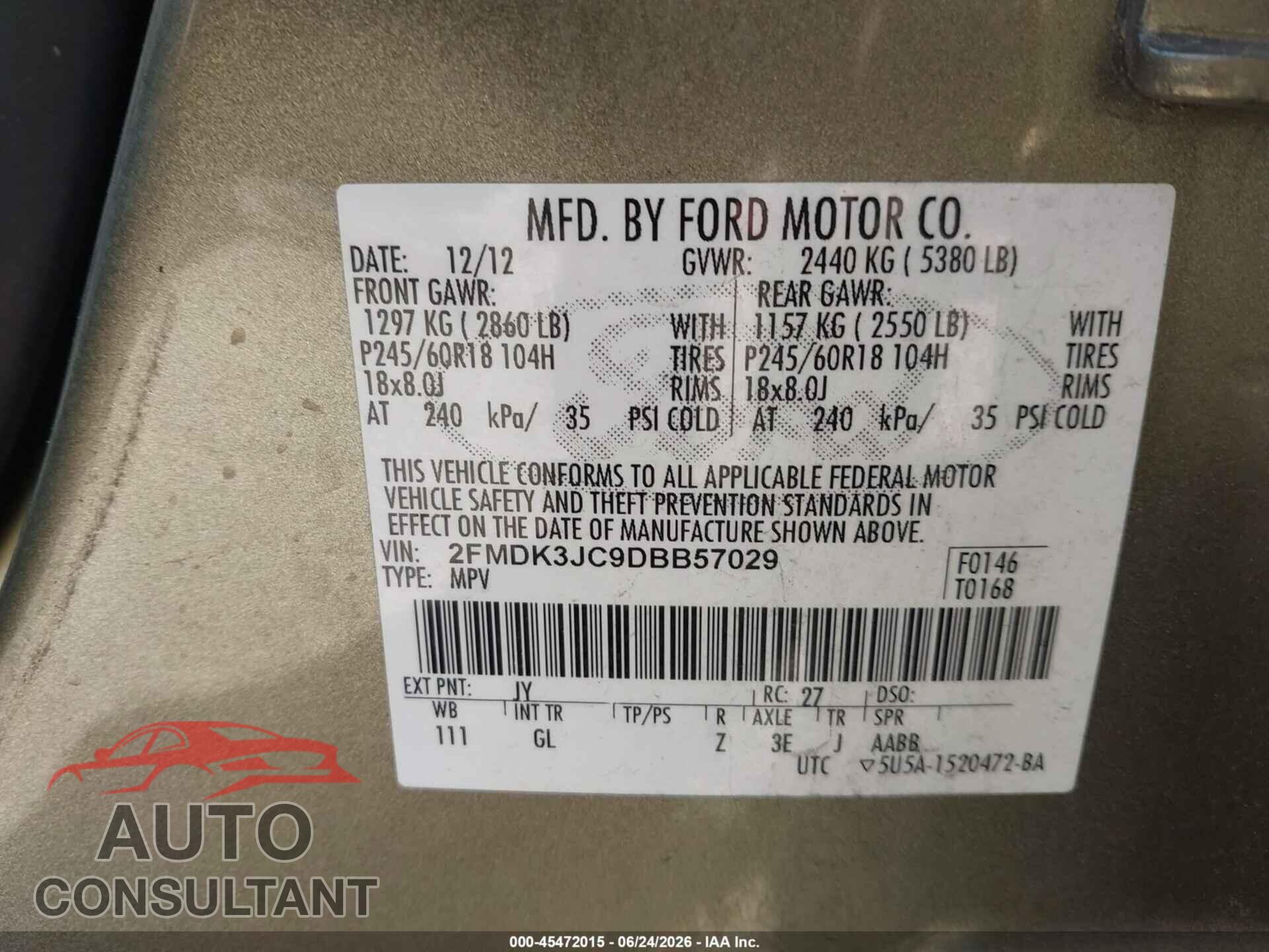 FORD EDGE 2013 - 2FMDK3JC9DBB57029